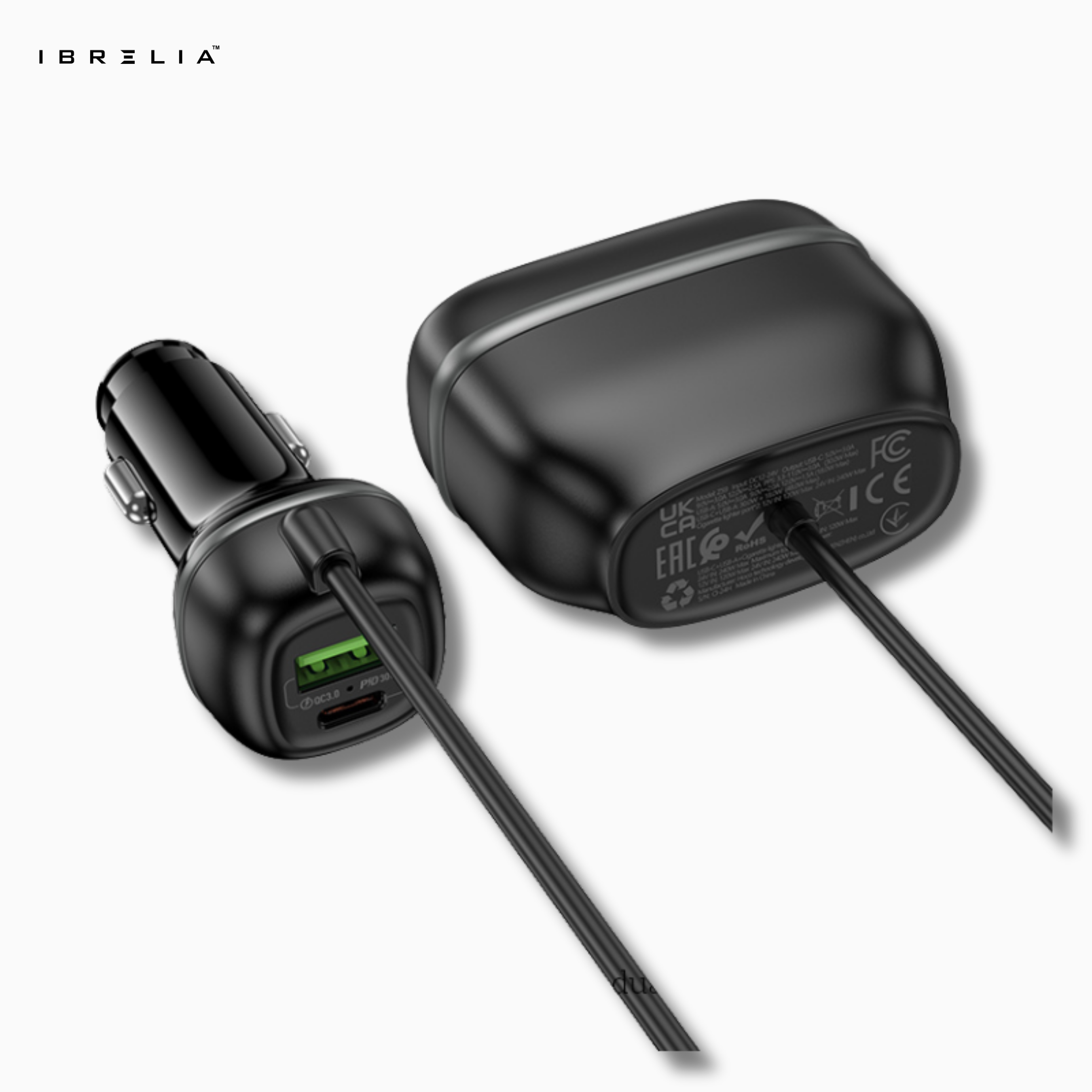 HOCO Z59 Rank 48W Dual-Port PD30W + QC3.0 Car Charger with Dual Cigarette Lighter Slots | IBRELIA™