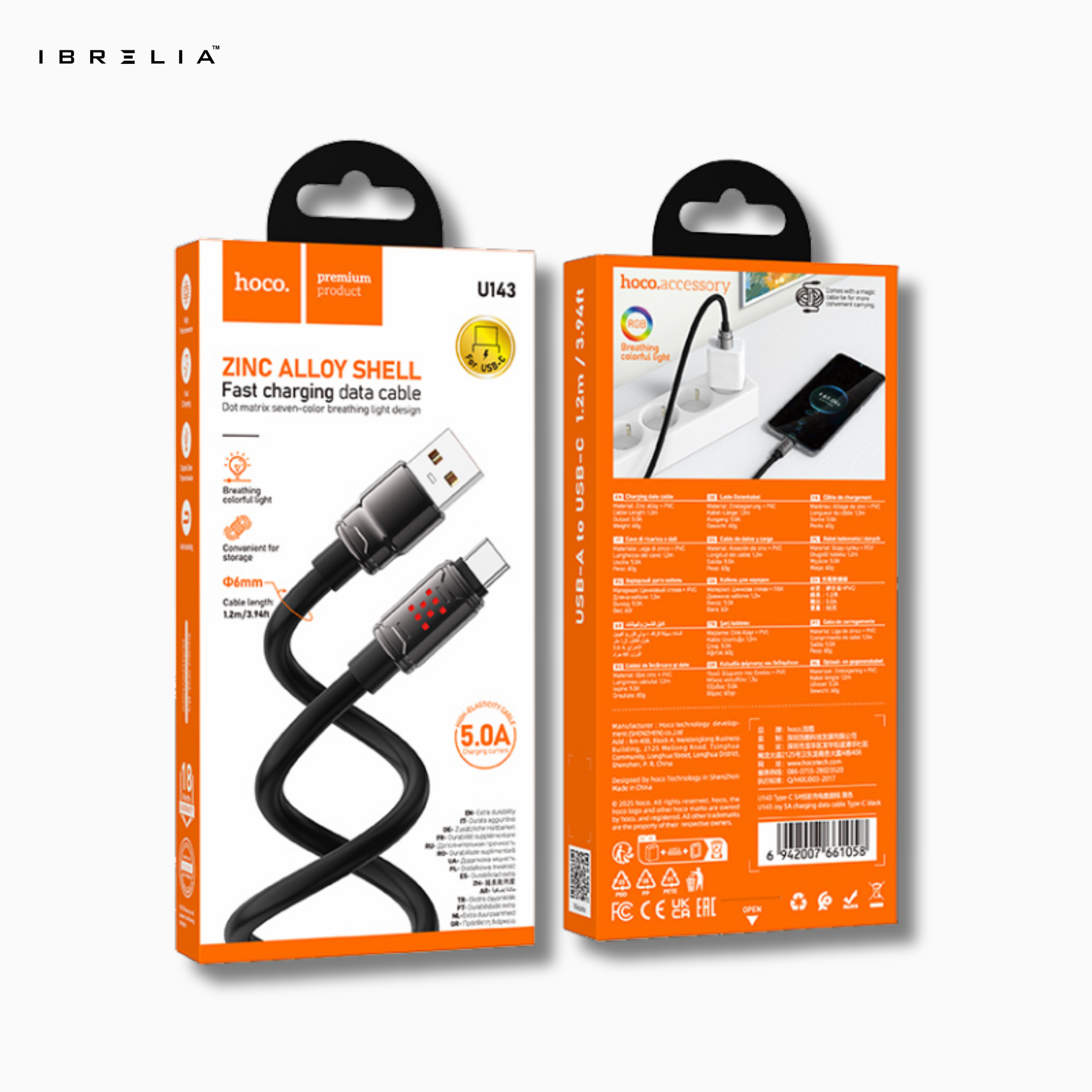 HOCO U143 Joy 5A Ultra-Thick Zinc Alloy Fast Charging Cable (Type-C) | IBRELIA™