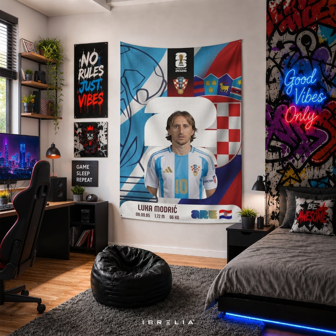 Luka Modrić Croatia World Cup 2026 Player Card Premium Jute Fabric Tapestry | Football Wall Hanging | IBRELIA™