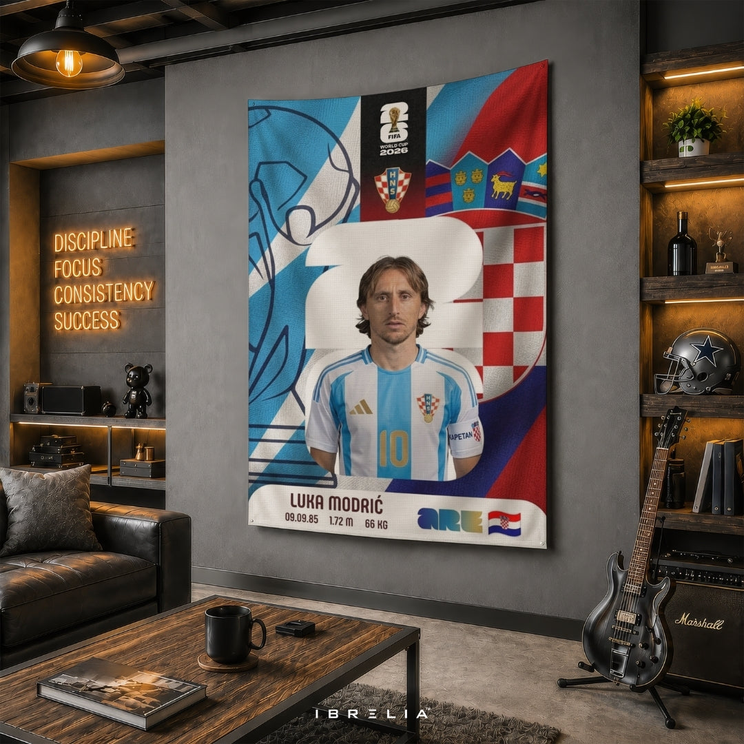 Luka Modrić Croatia World Cup 2026 Player Card Premium Jute Fabric Tapestry | Football Wall Hanging | IBRELIA™