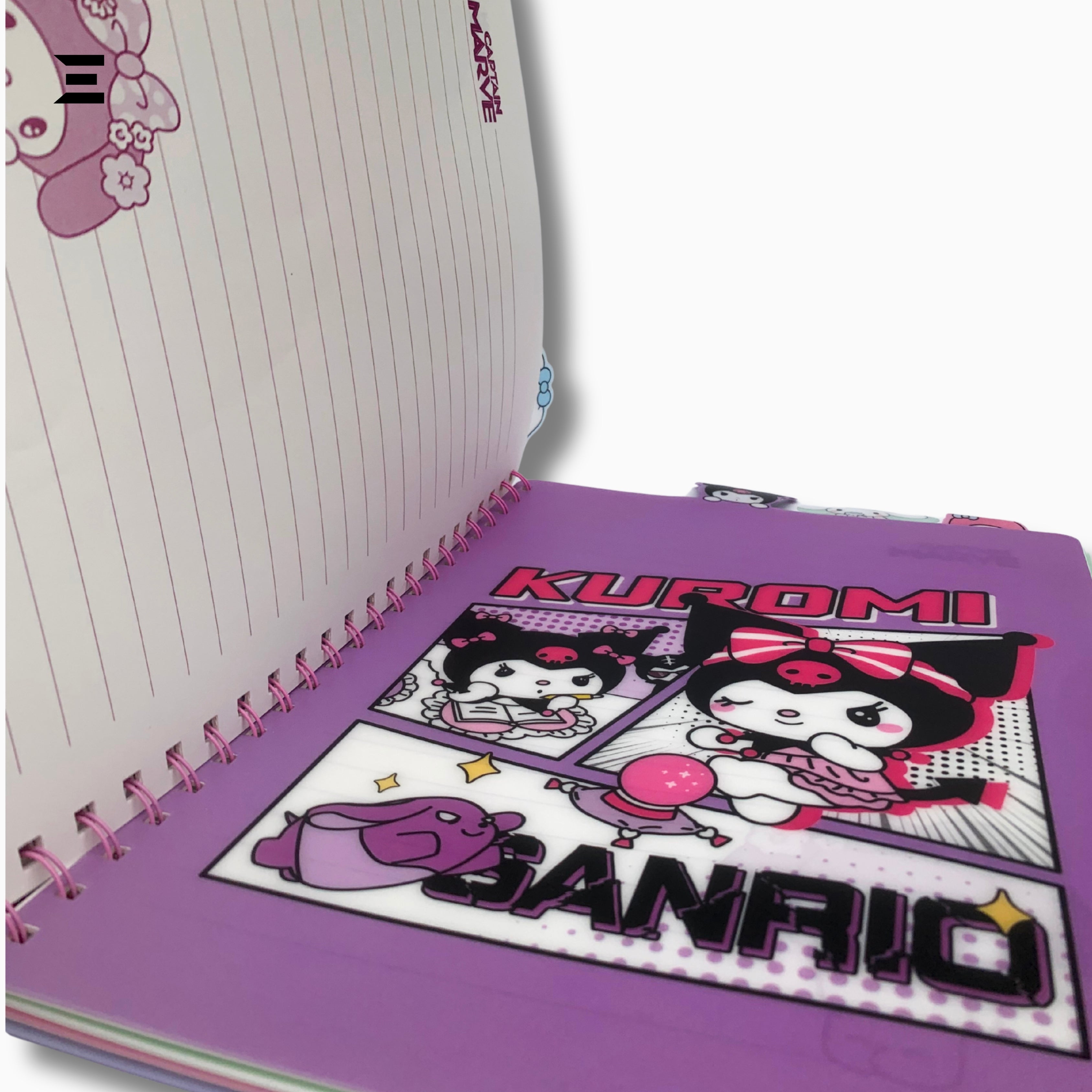 Kuromi & My Melody A4 Spiral Notebook | Holographic Print Cover | Cute Sanrio Cartoon Lined Journal with Character Tabs | IBRELIA™ IBRELIA