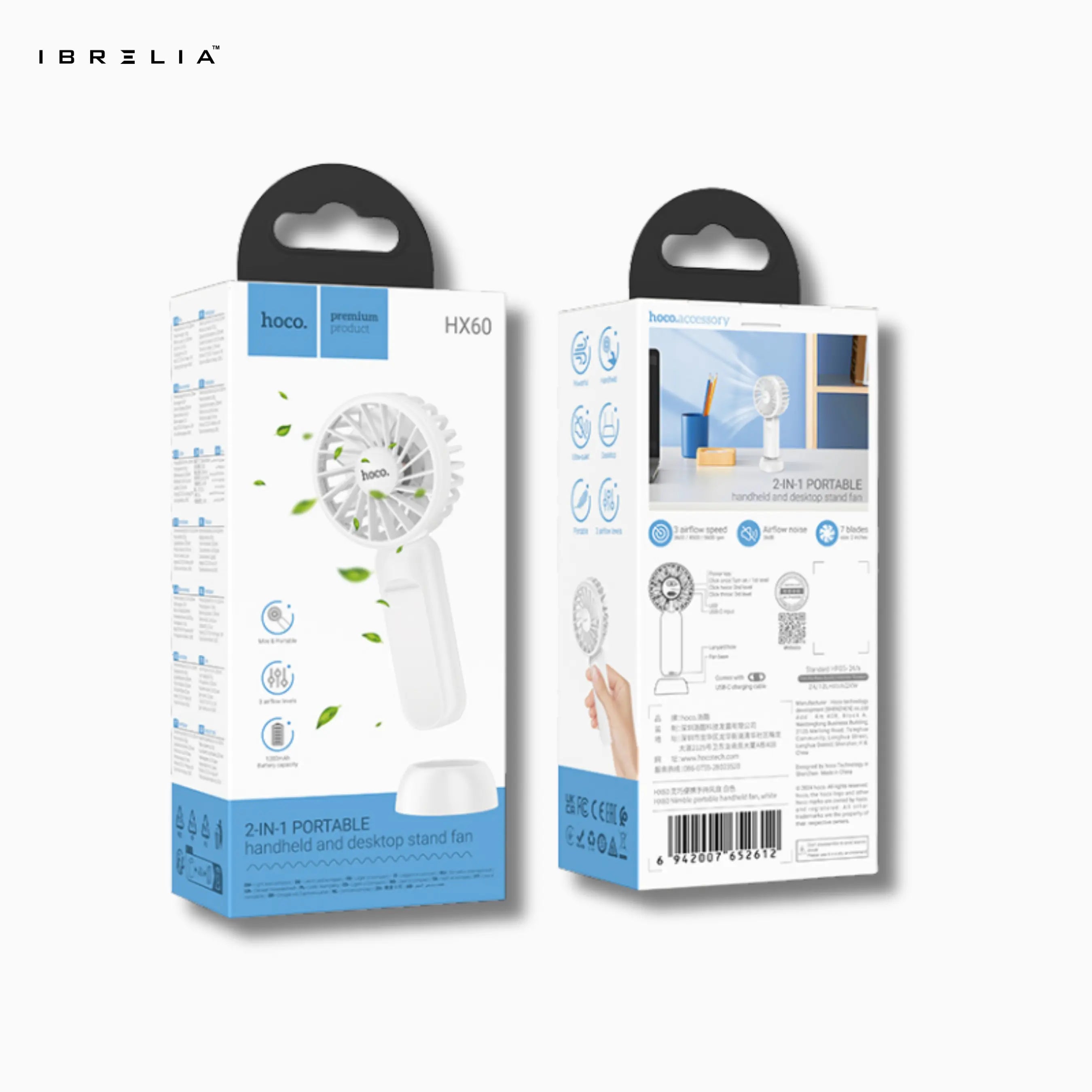 HOCO HX60 – 2-IN-1 Portable Handheld & Desktop Stand Fan | IBRELIA™ IBRELIA