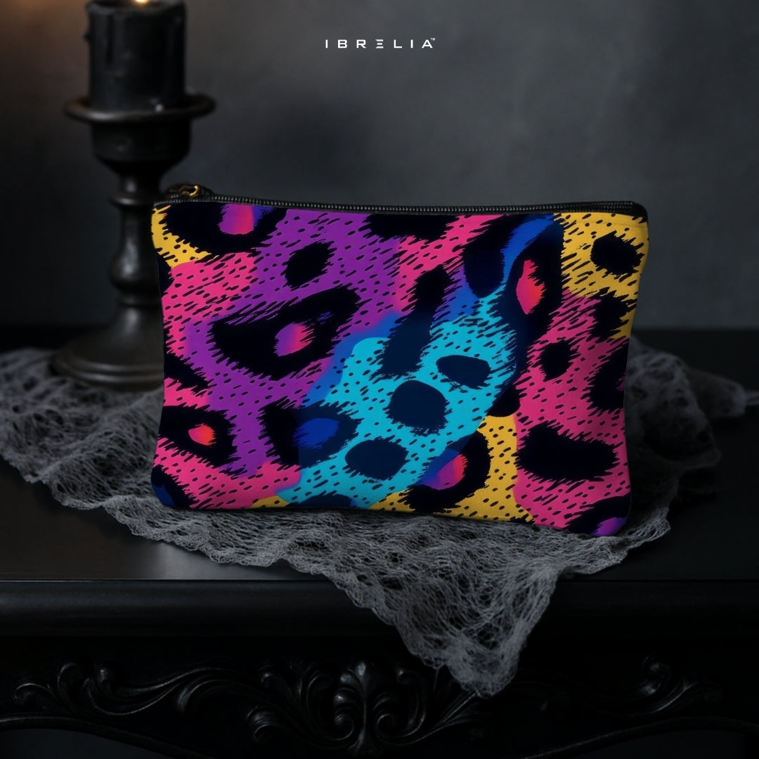 Neon Pop Leopard Makeup & Pencil Pouch – Colorful Animal Print Organizer – IBRELIA™ IBRELIA