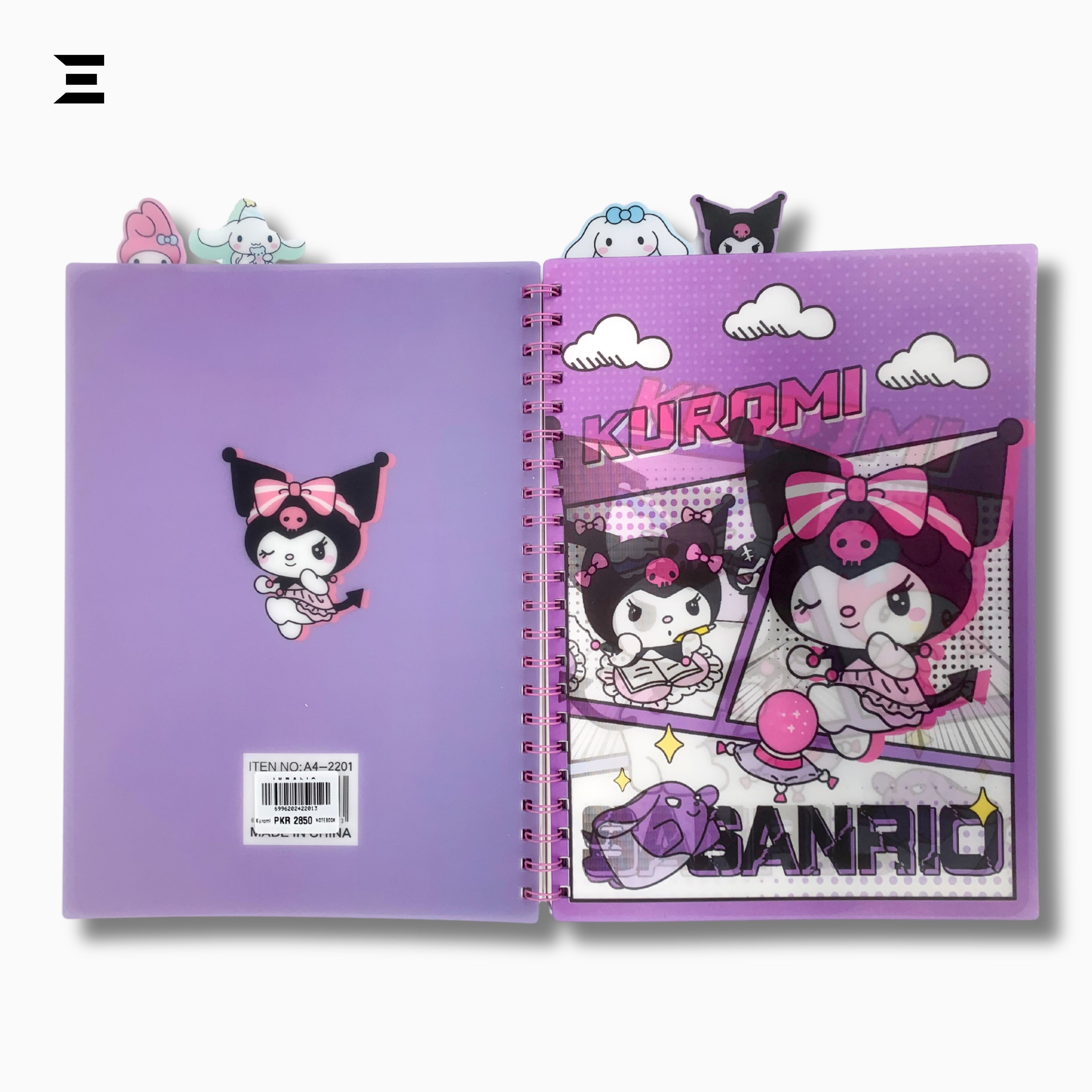 Kuromi & My Melody A4 Spiral Notebook | Holographic Print Cover | Cute Sanrio Cartoon Lined Journal with Character Tabs | IBRELIA™ IBRELIA