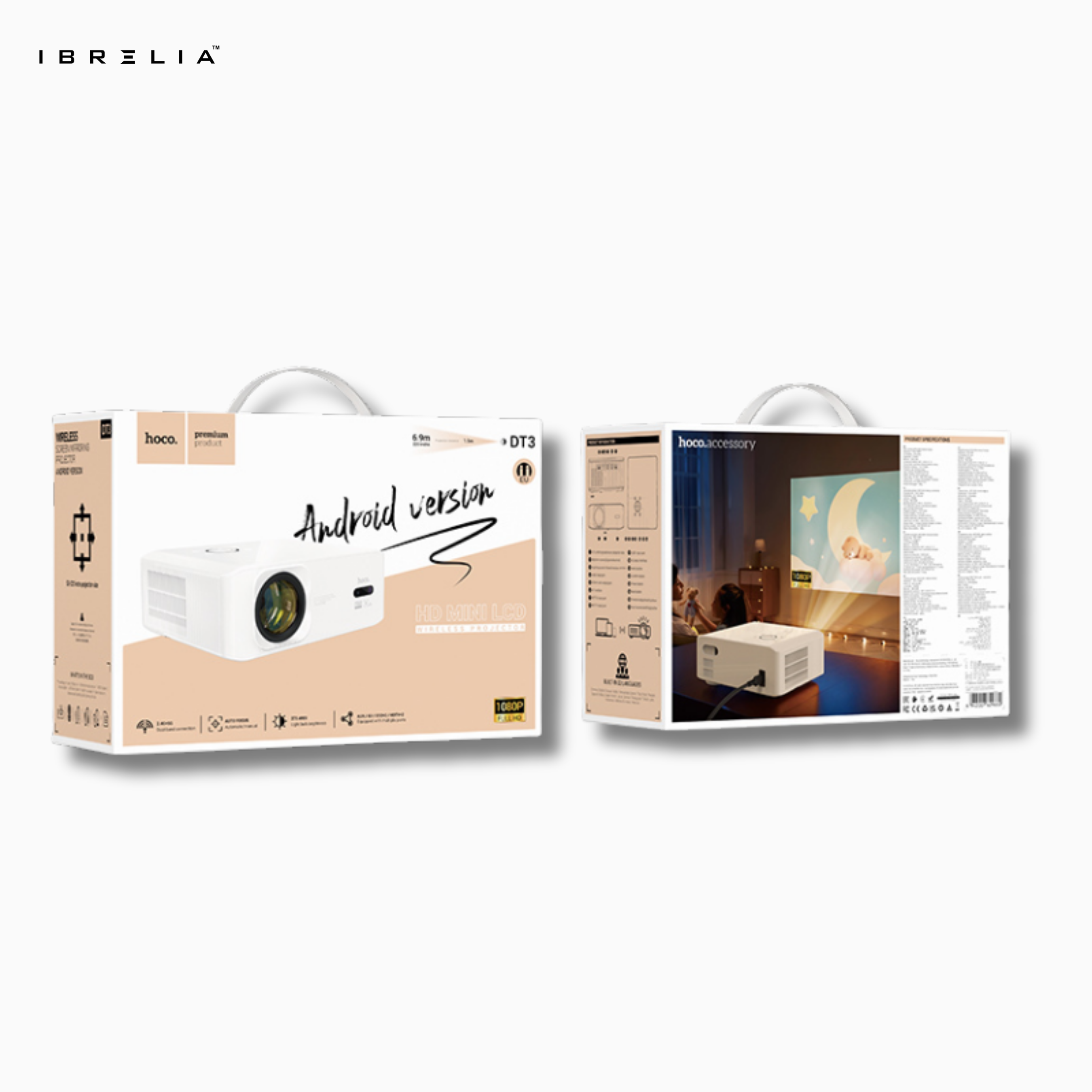 HOCO DT3 Smart Electric Focus Projector (1080P Android Version) | 370 ANSI | Auto Keystone | WiFi 2.4/5G | IBRELIA™