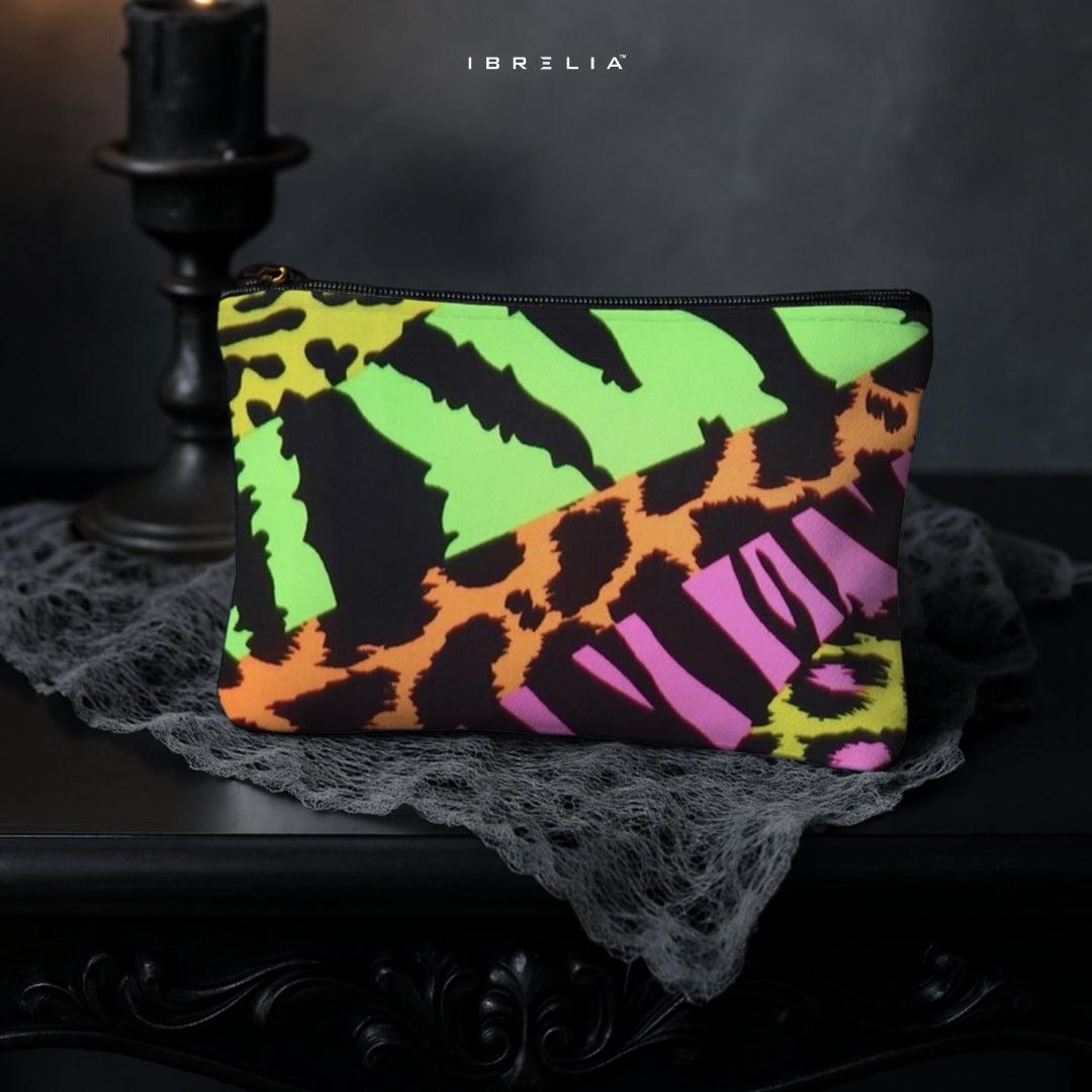 Neon Jungle Fusion Makeup & Pencil Pouch – Bold Animal Print Organizer – IBRELIA™