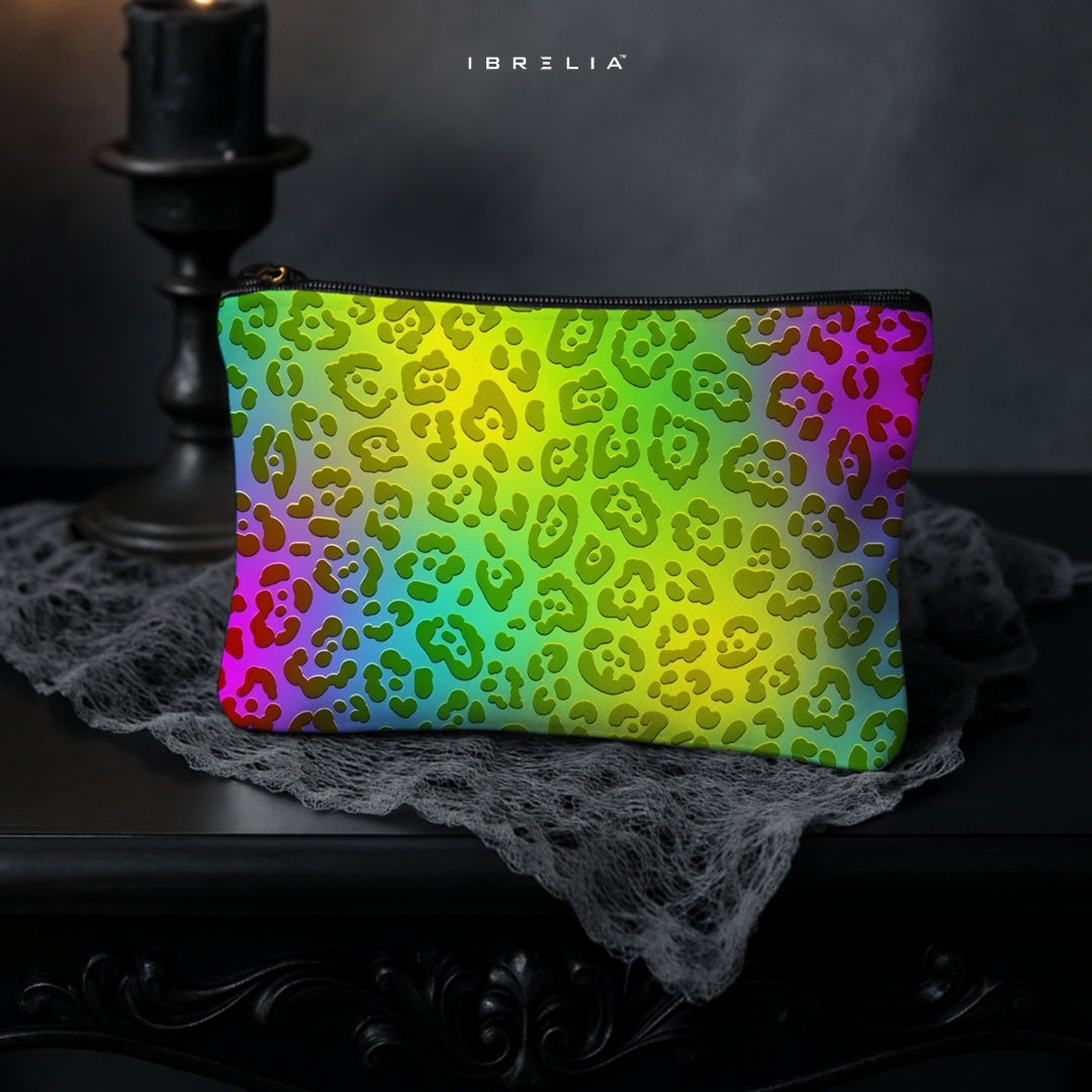 Rainbow Leopard Gradient Makeup & Pencil Pouch – Colorful Animal Print Organizer – IBRELIA™