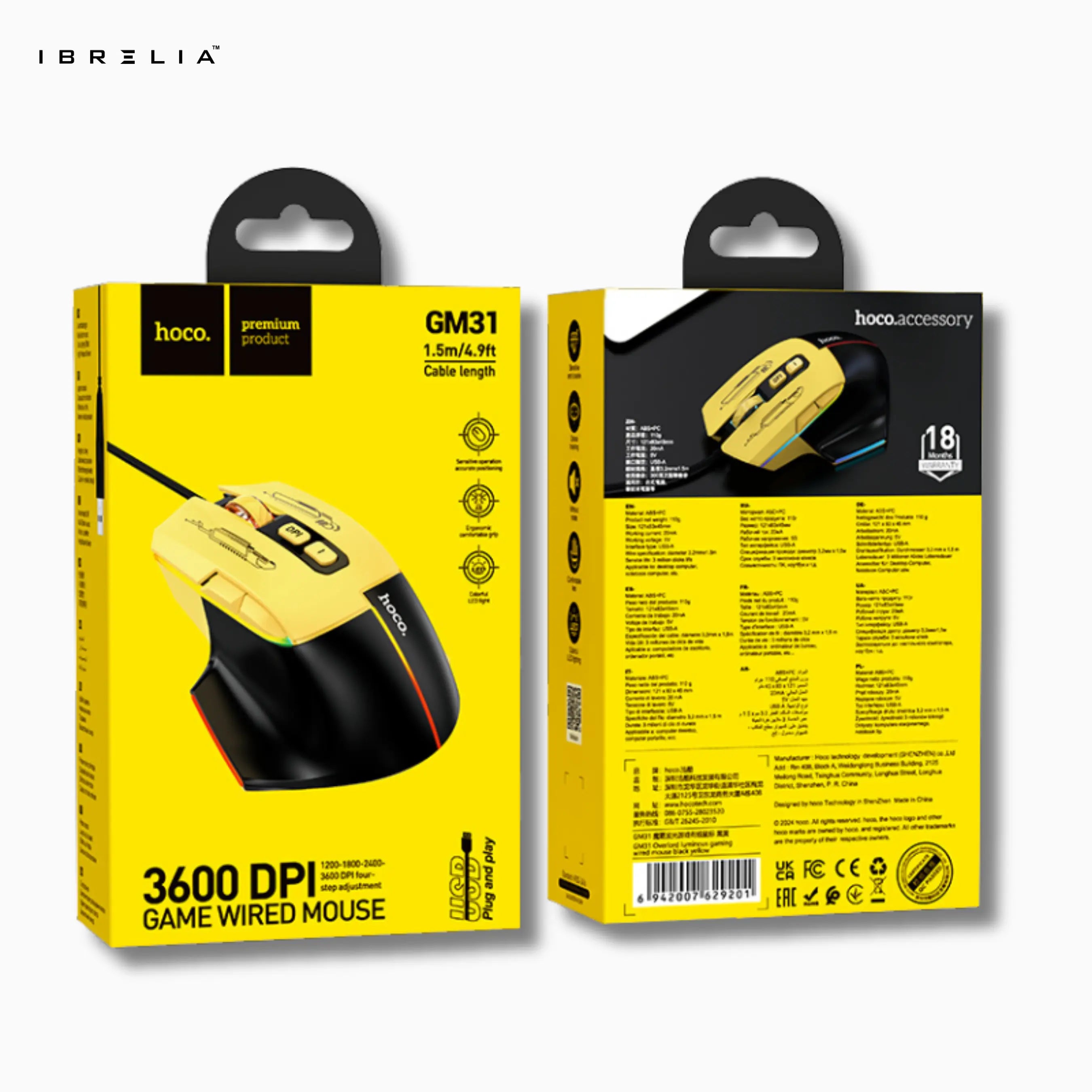 HOCO GM31 Gaming Wired Mouse – 3600 DPI | IBRELIA™ IBRELIA