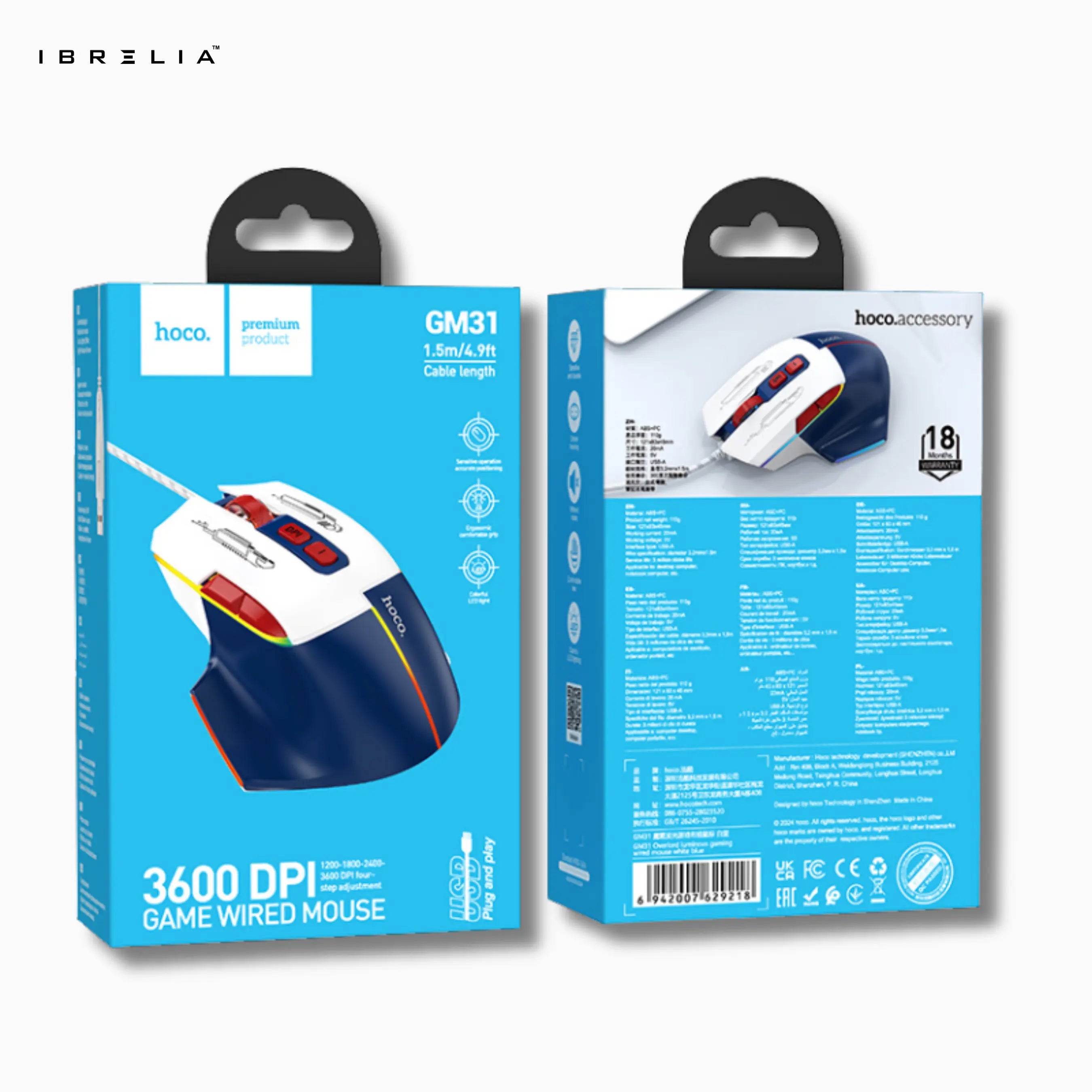 HOCO GM31 Gaming Wired Mouse – 3600 DPI | IBRELIA™ IBRELIA