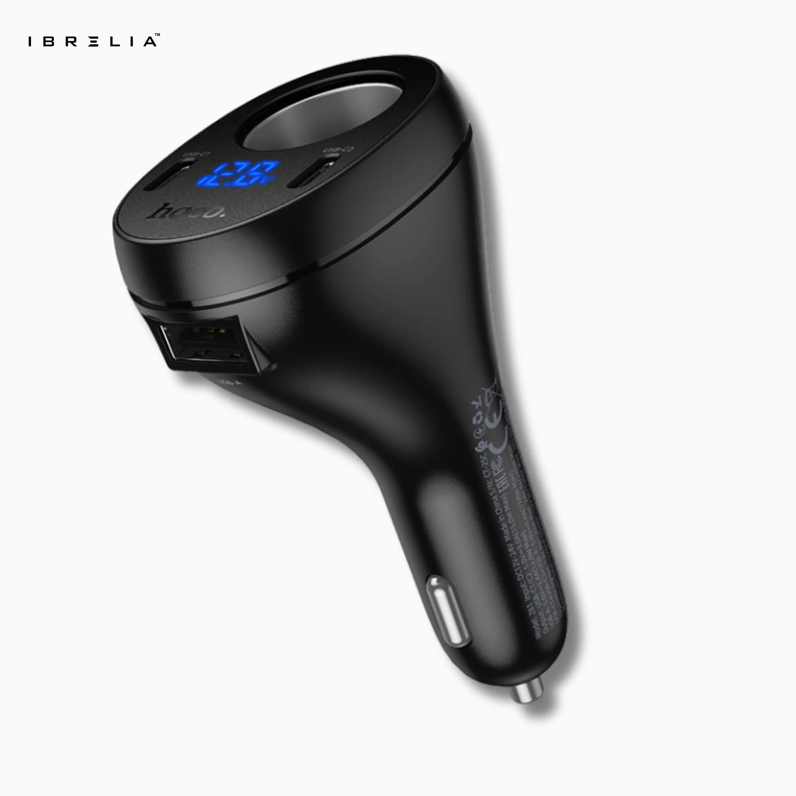 HOCO Z61 Correct Three-Port Cigarette Lighter Car Charger – 120W/240W Output + LED Voltage Display | IBRELIA™ IBRELIA