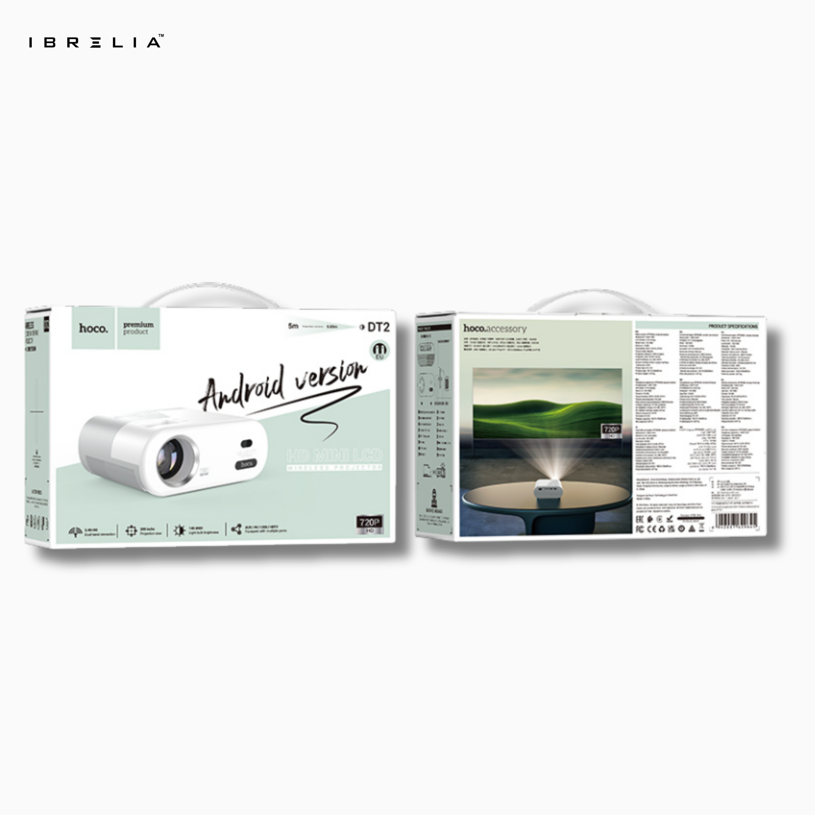 HOCO DT2 Smart Projector (720P Android Version) | 140 ANSI | WiFi 2.4/5G | Compact Mini Home Theater | IBRELIA™ IBRELIA