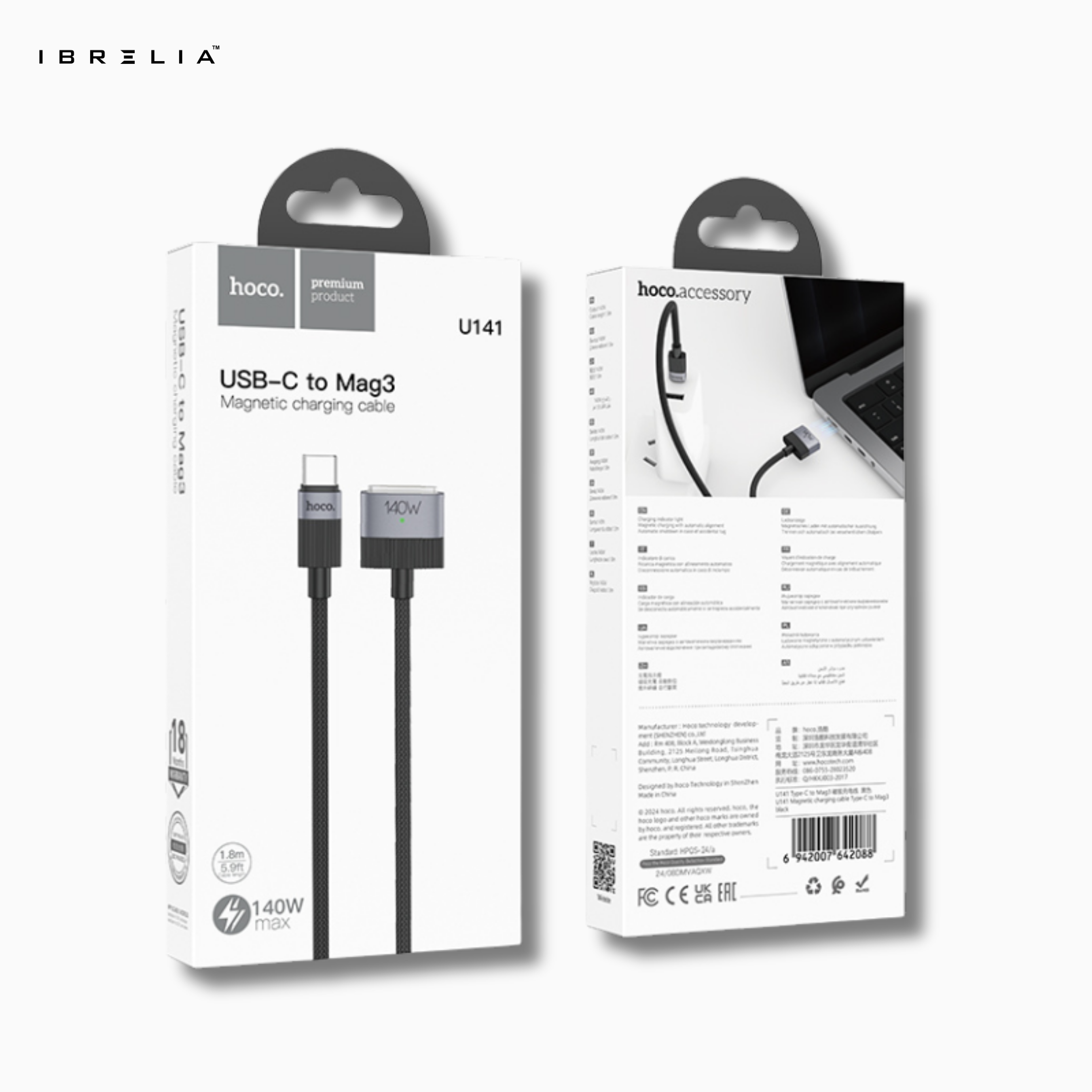 HOCO U141 Magnetic USB-C to Mag3 140W Fast Charging Cable for MacBook | IBRELIA™
