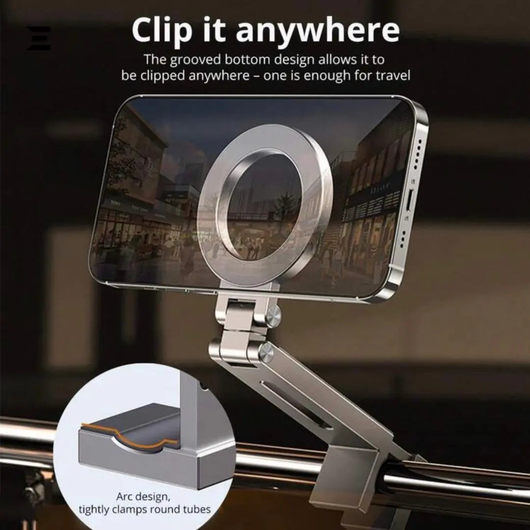 Universal Magnetic Clip Phone Holder – 360° Rotating Travel Stand IBRELIA