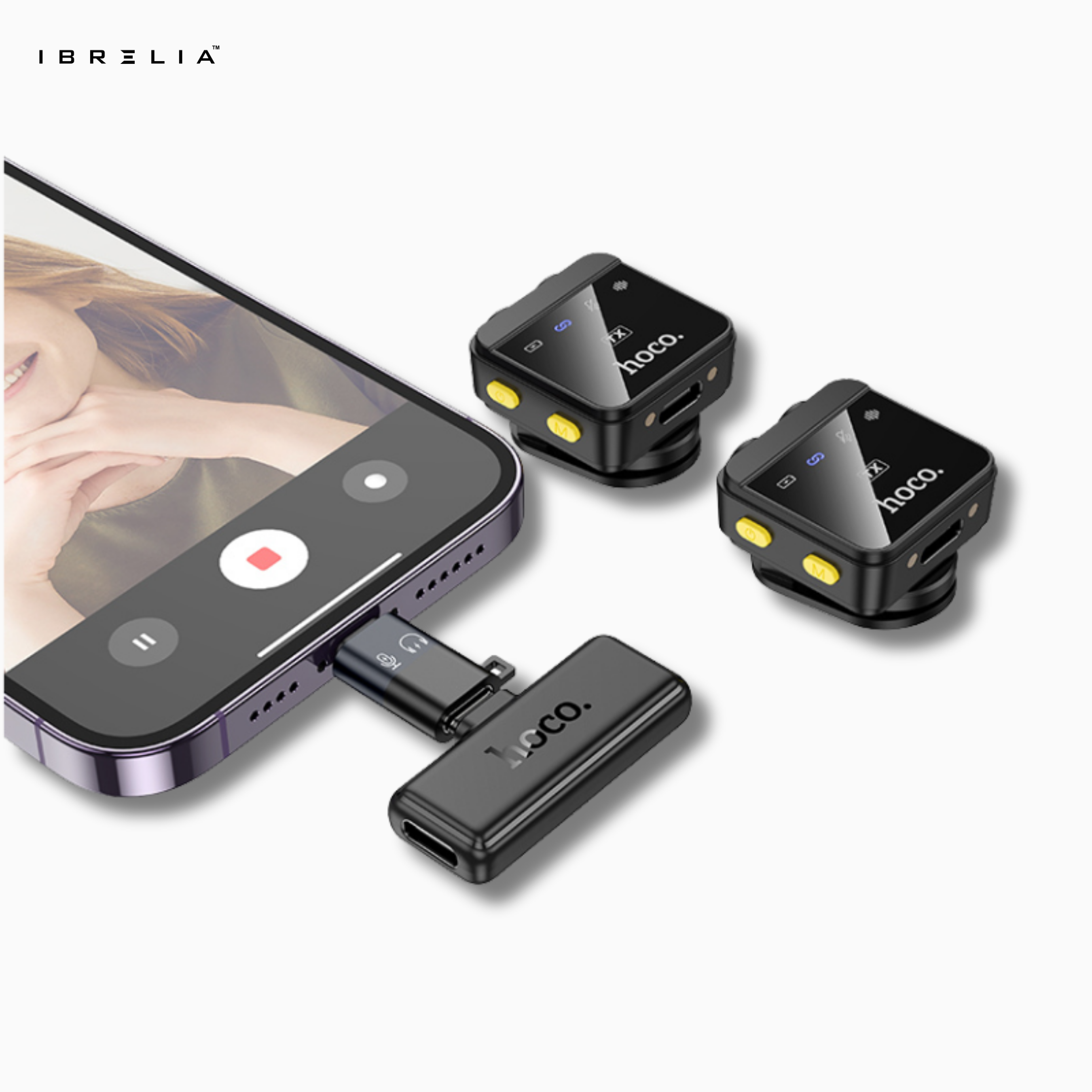 HOCO L17 Dual-Mic Magnetic Wireless Digital Microphone (Type-C + Lightning Adapter) | IBRELIA™