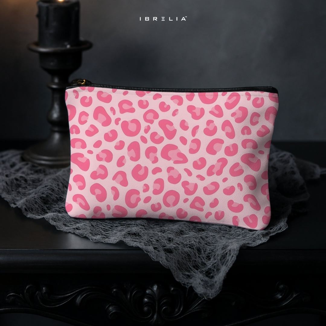 Soft Pink Leopard Makeup & Pencil Pouch – Feminine Aesthetic Organizer – IBRELIA™