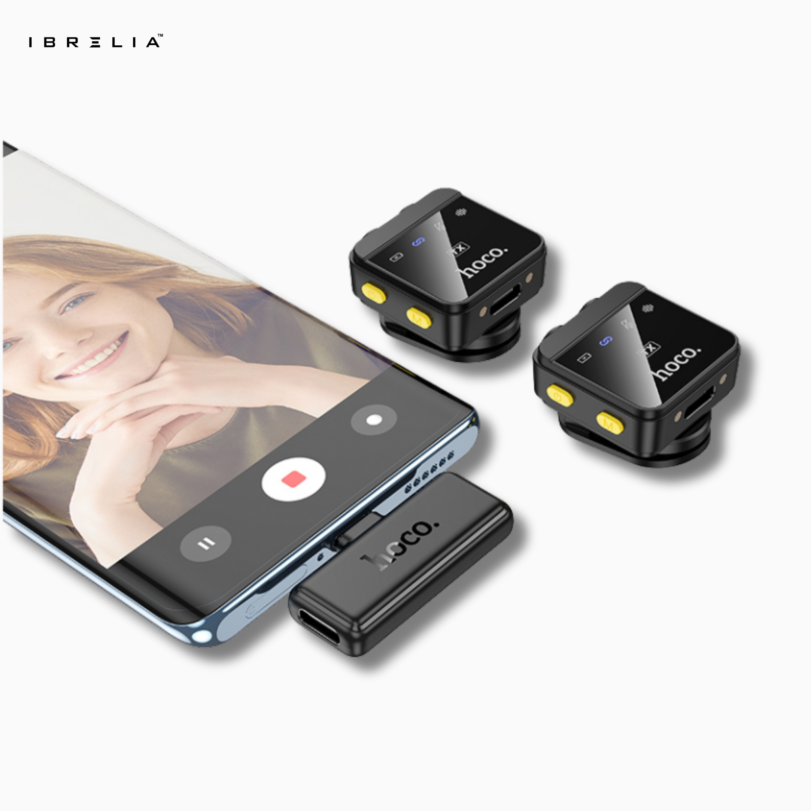 HOCO L17 Dual-Mic Magnetic Wireless Digital Microphone (Type-C + Lightning Adapter) | IBRELIA™
