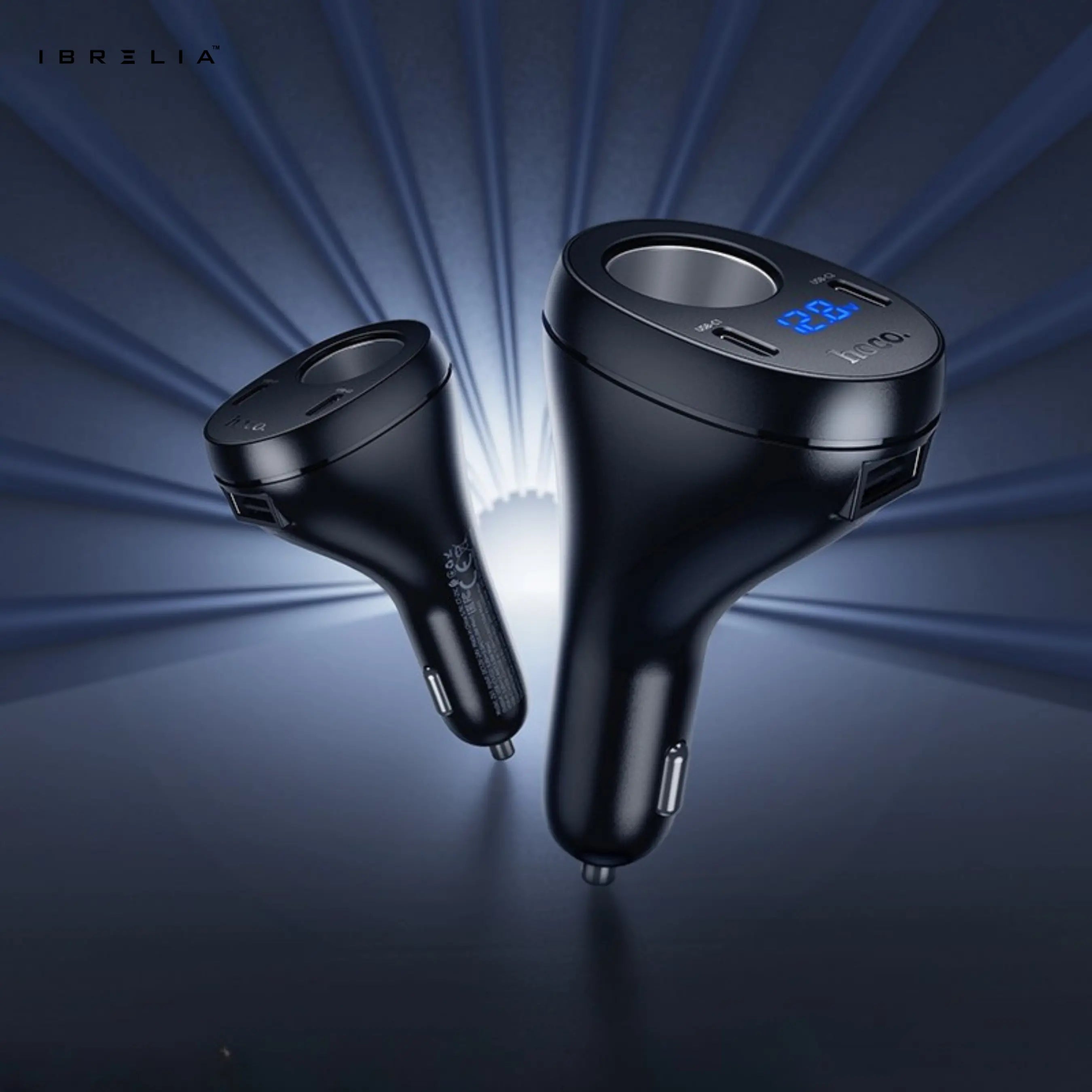 HOCO Z61 Correct Three-Port Cigarette Lighter Car Charger – 120W/240W Output + LED Voltage Display | IBRELIA™ IBRELIA