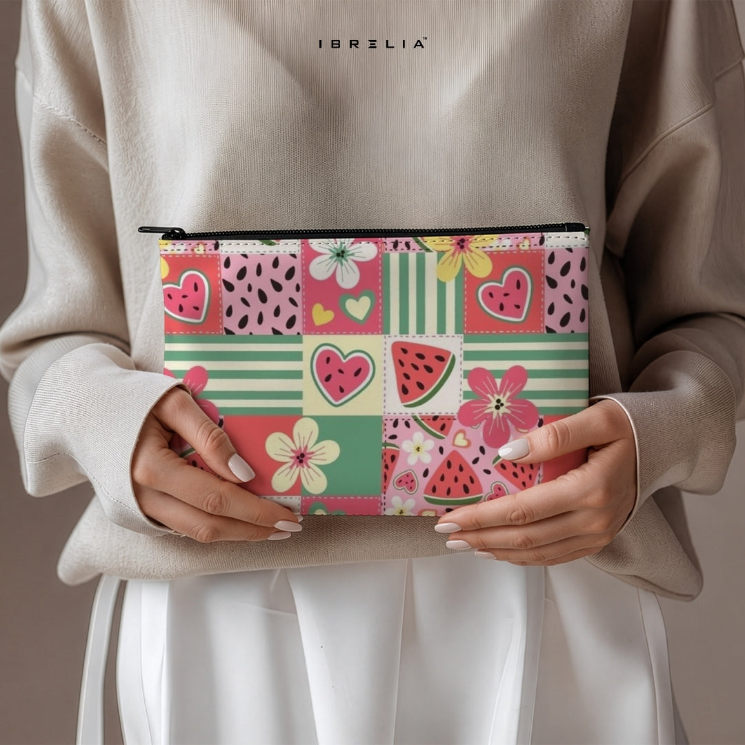 Watermelon Patchwork Makeup & Pencil Pouch – Cute Summer Aesthetic Organizer – IBRELIA™ IBRELIA
