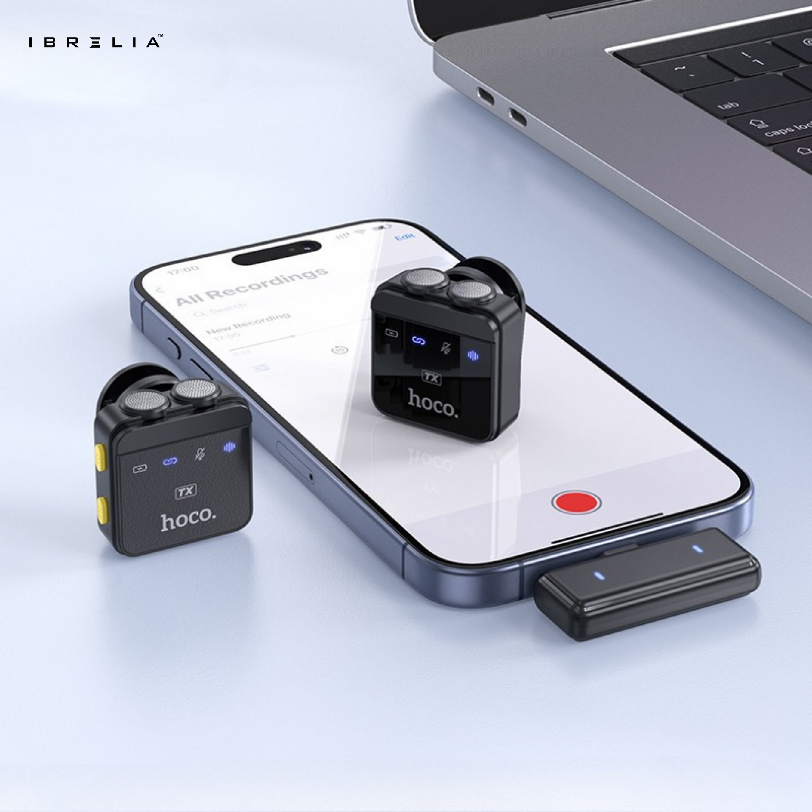 HOCO L17 Dual-Mic Magnetic Wireless Digital Microphone (Type-C + Lightning Adapter) | IBRELIA™