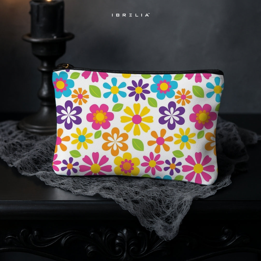 Retro Floral Garden Makeup & Pencil Pouch – Colorful Flower Aesthetic Organizer – IBRELIA™
