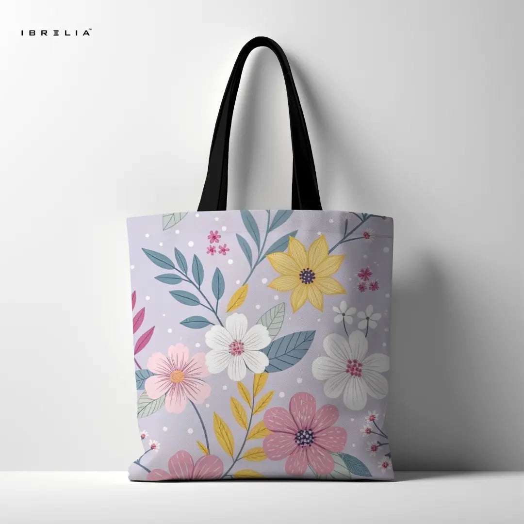 Lavender Meadow Tote Bag – Pastel Floral Jute Tote with Velvet Handles | IBRELIA™ IBRELIA