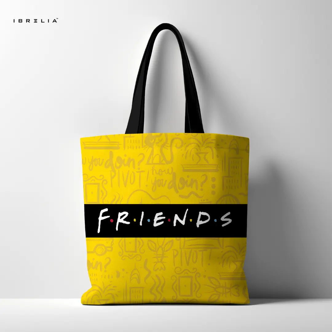 IBRELIA™ Yellow Doodle Lifestyle Premium Jute Tote Bag with Velvet Handles, Satin Lining & Inner Zip Pocket IBRELIA