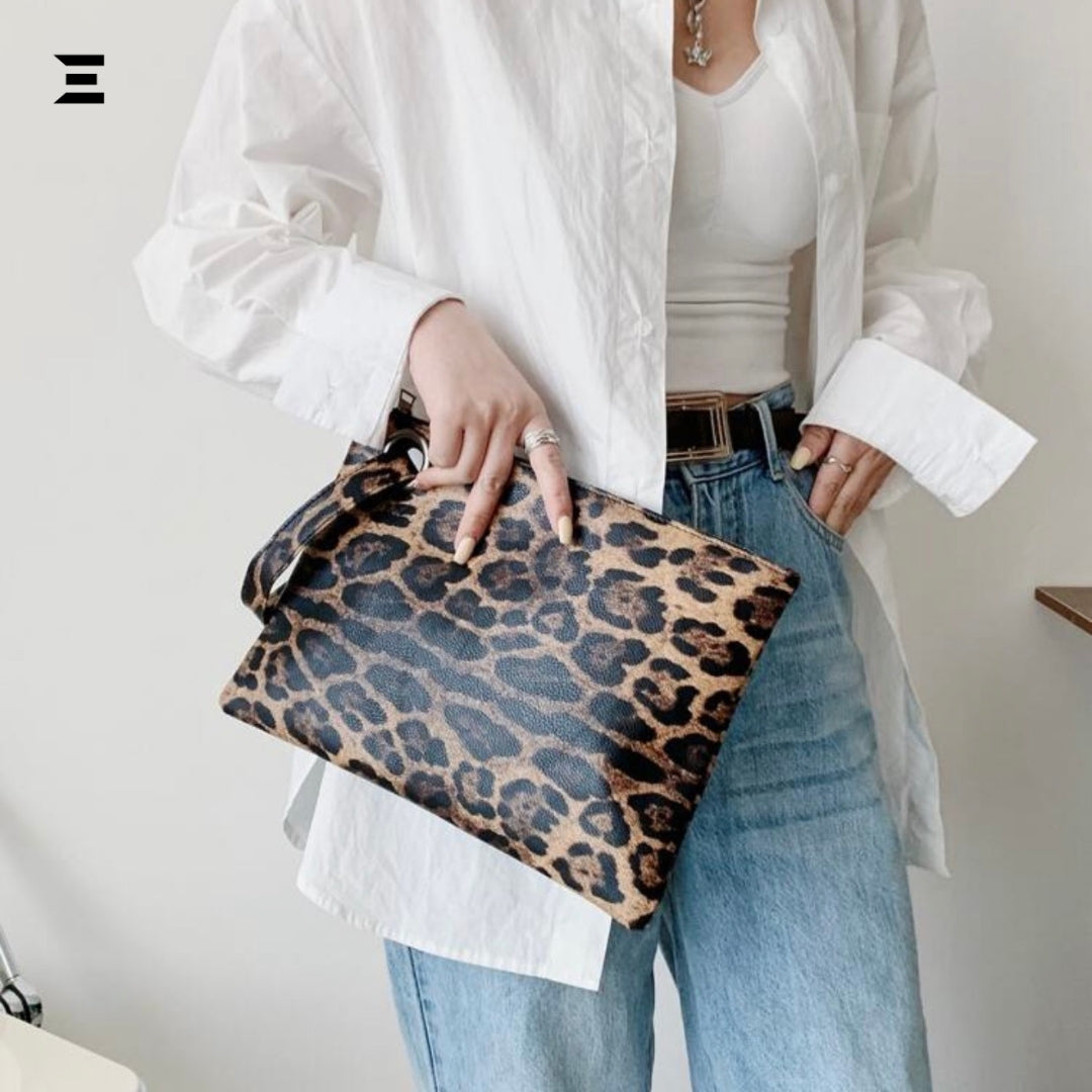 Leopard Luxe PU Leather Clutch Bag | Elegant Envelope Purse for Women | IBRELIA™