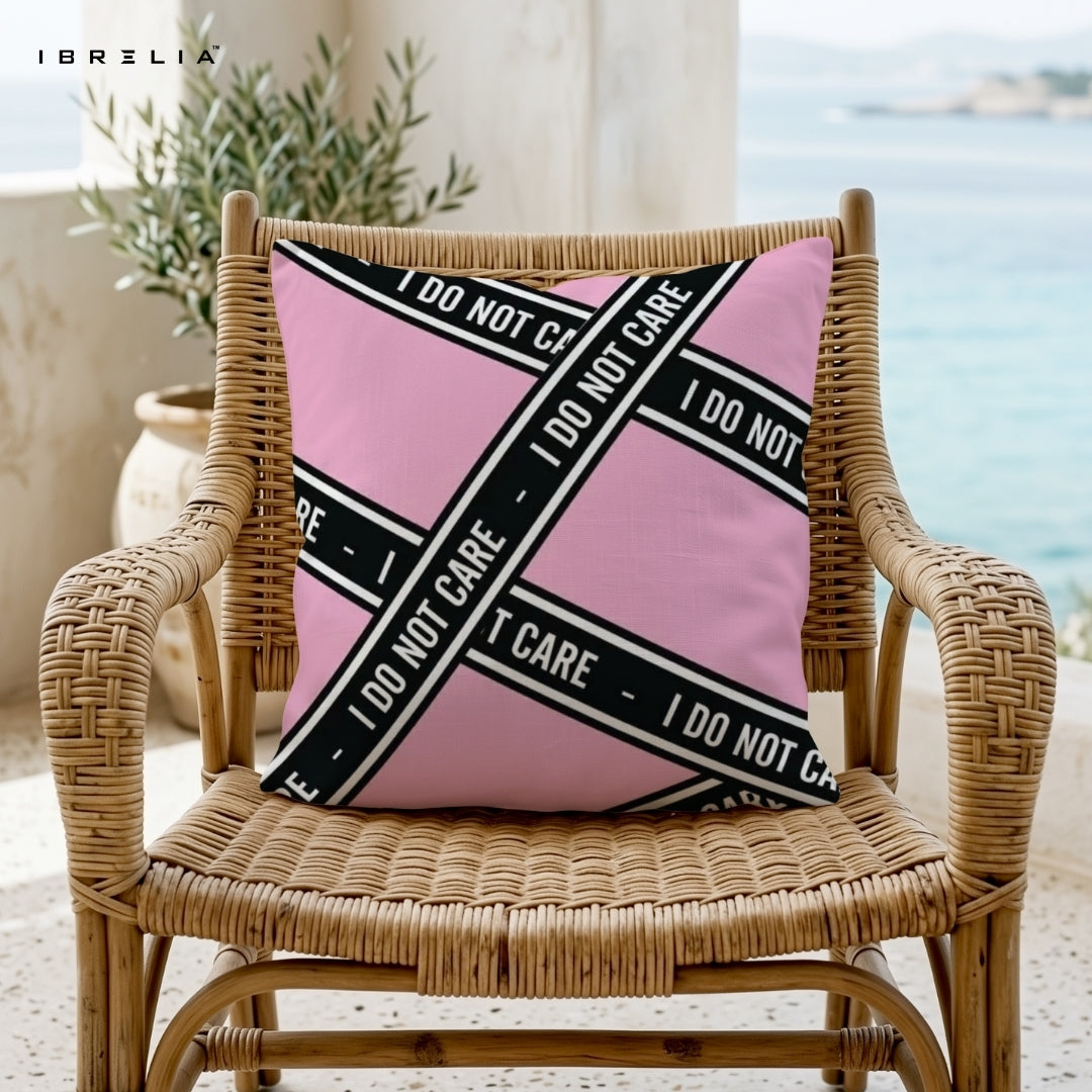 Pink “I Do Not Care” Statement Cushion 15x15 Inch | Bold Aesthetic Attitude Pillow | IBRELIA™ IBRELIA