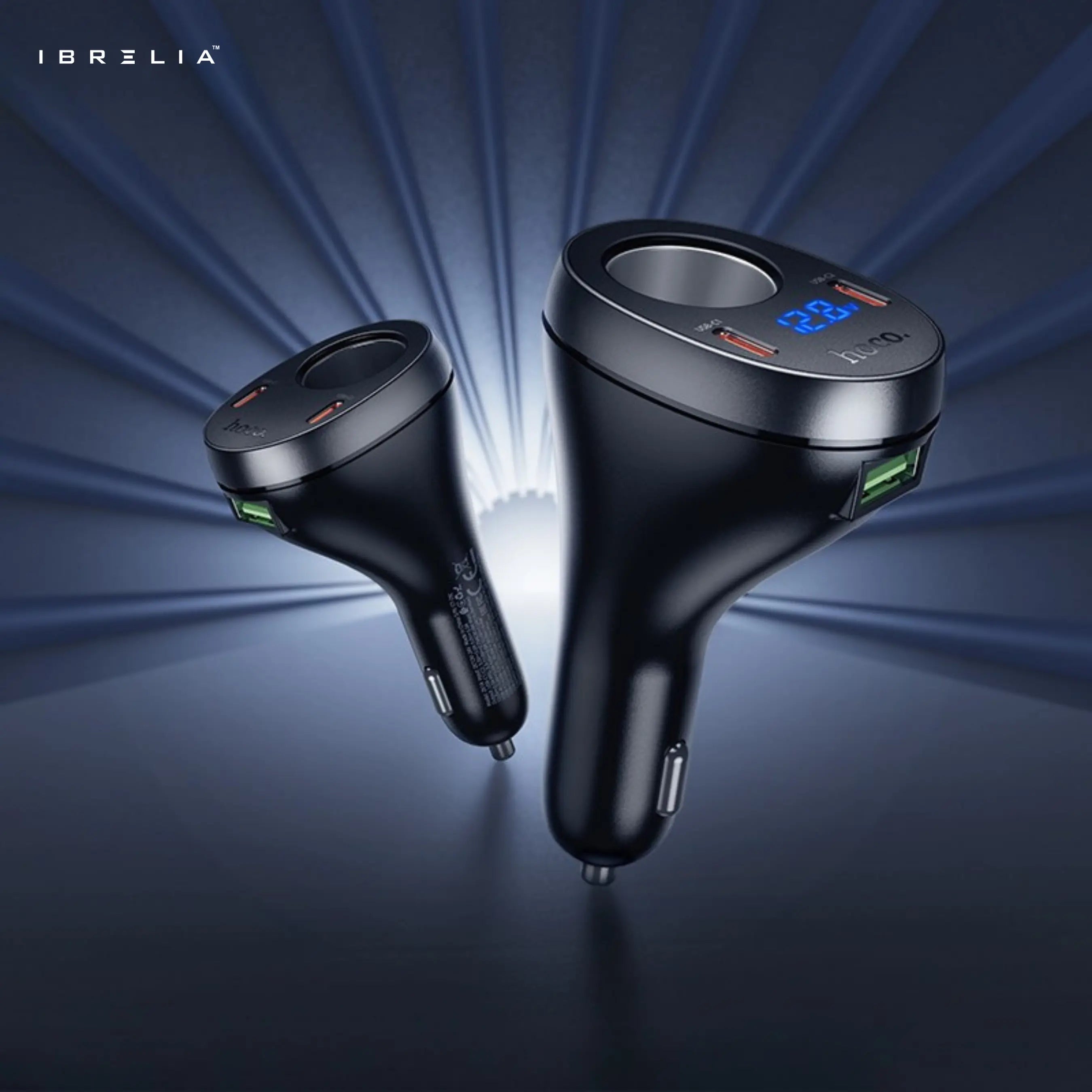 HOCO Z61A Correct PD60W (2C1A) Cigarette Lighter Car Charger – 60W Max Output + Voltage Display | IBRELIA™ IBRELIA