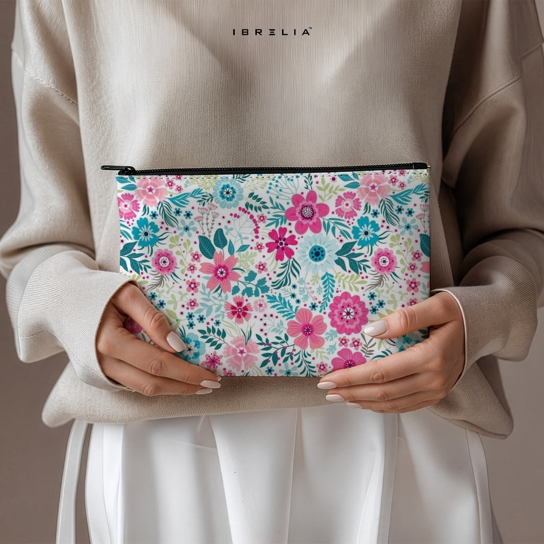 Bloom Garden Floral Makeup & Pencil Pouch – Elegant Botanical Aesthetic Organizer – IBRELIA™ IBRELIA