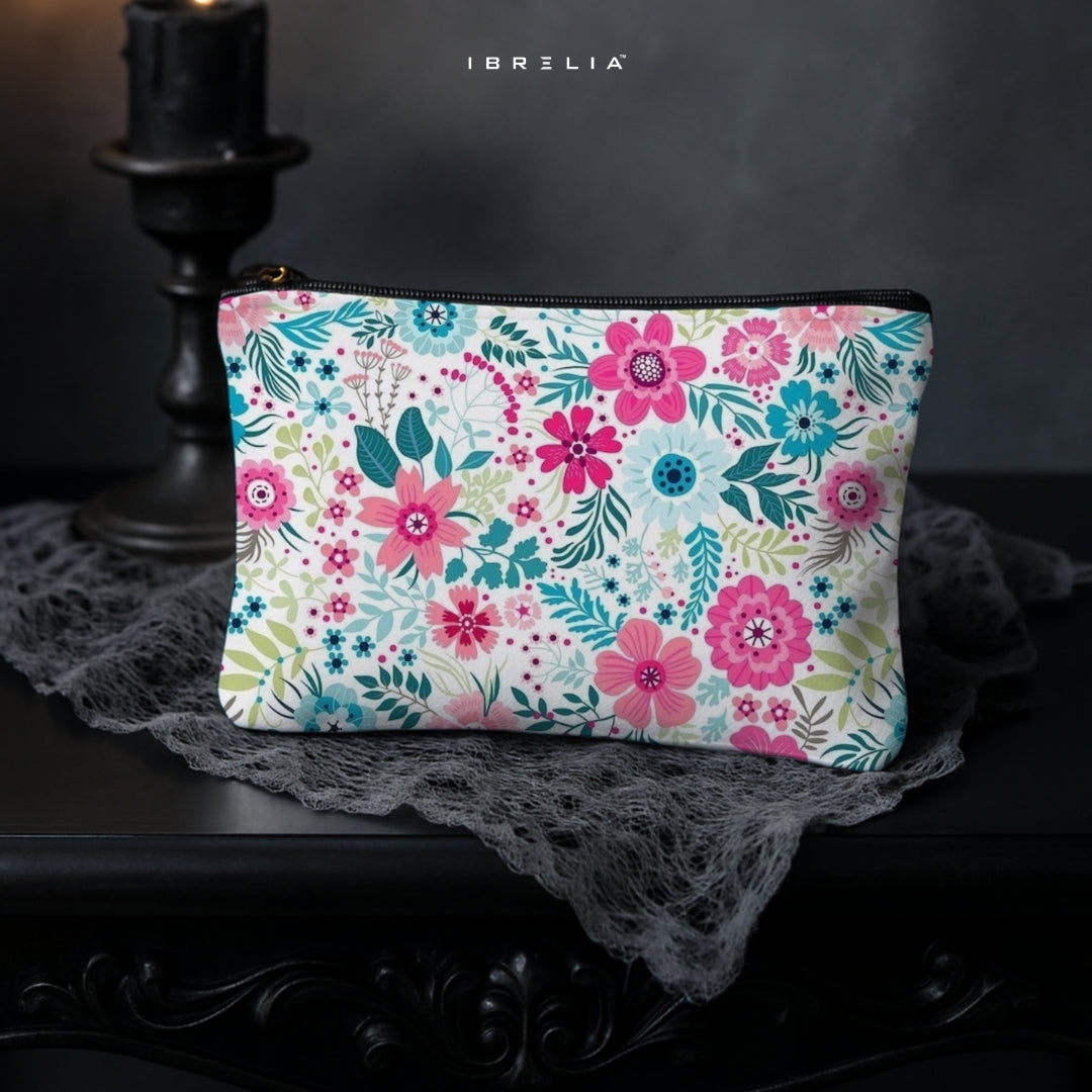 Bloom Garden Floral Makeup & Pencil Pouch – Elegant Botanical Aesthetic Organizer – IBRELIA™