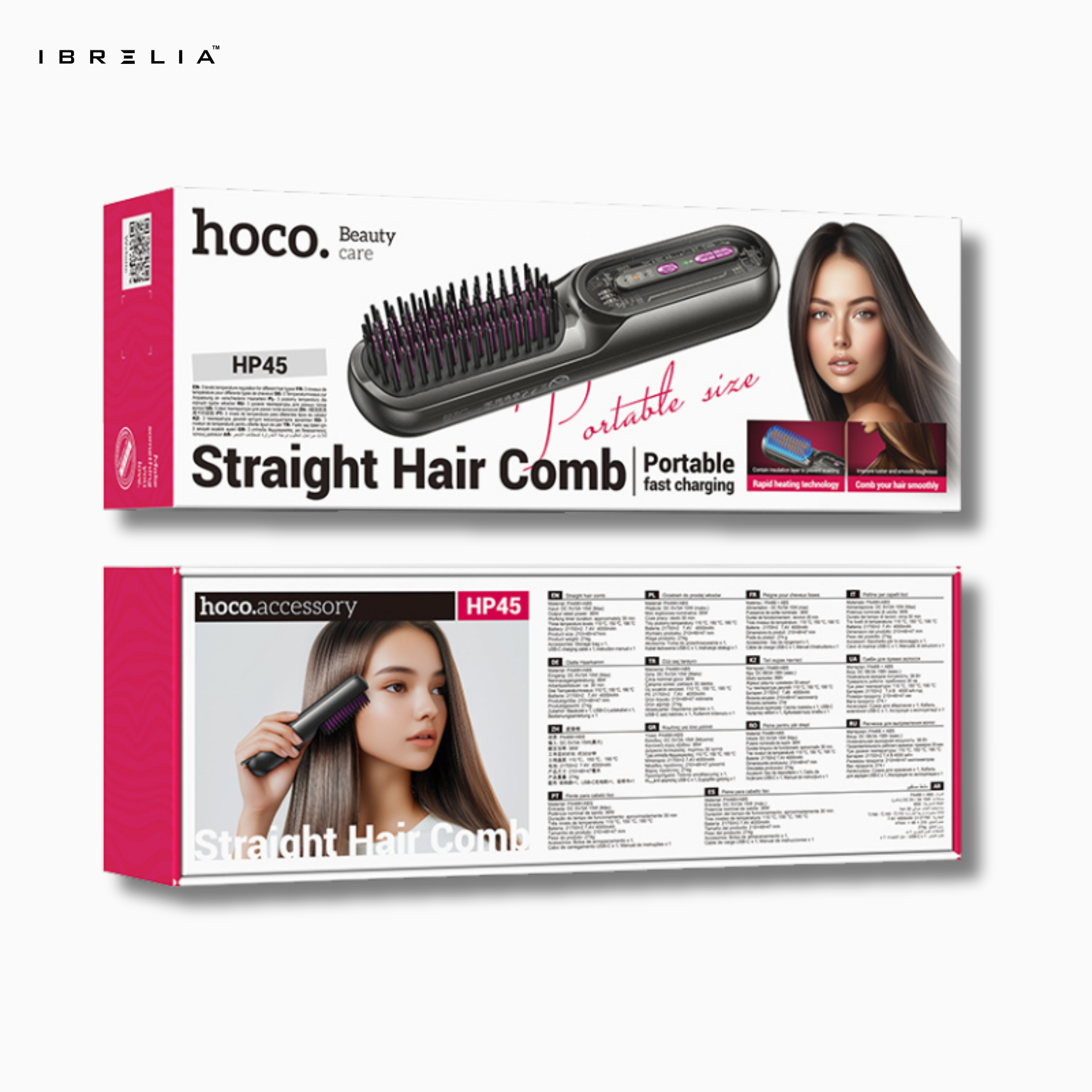 HOCO HP45 Heating Straight Hair Comb | Portable Fast-Heating Straightener Brush | 4000mAh Rechargeable | IBRELIA™ IBRELIA