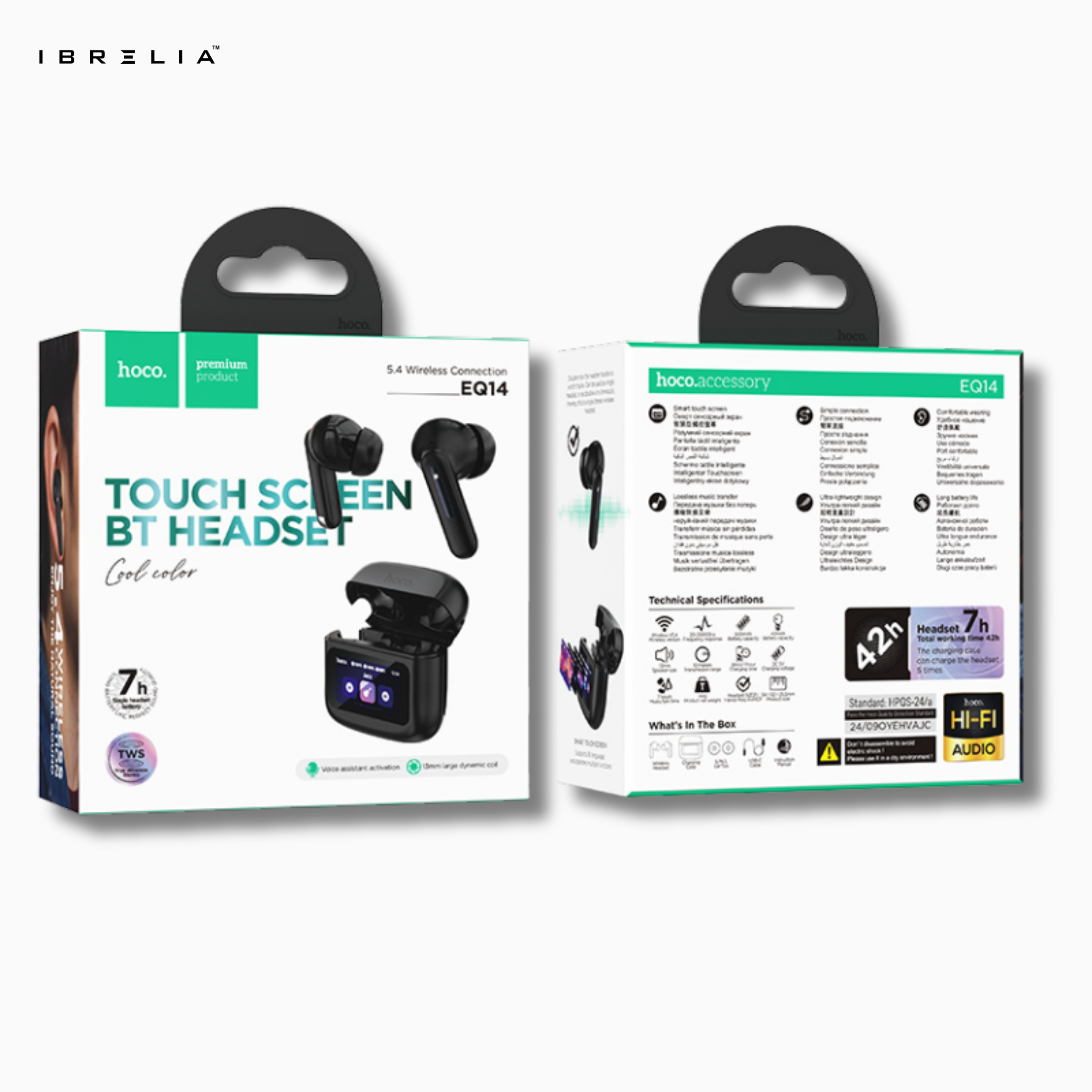 HOCO EQ14 Cool Color True Wireless BT Headset with Smart Touch Screen | 7H Playtime | IBRELIA™ IBRELIA