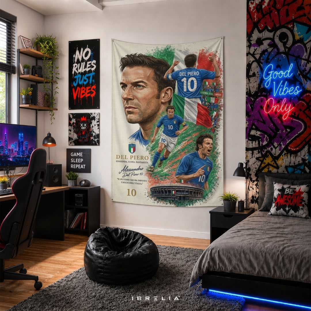 Alessandro Del Piero Italy Football Legend Premium Jute Fabric Tapestry | Football Wall Hanging | IBRELIA™