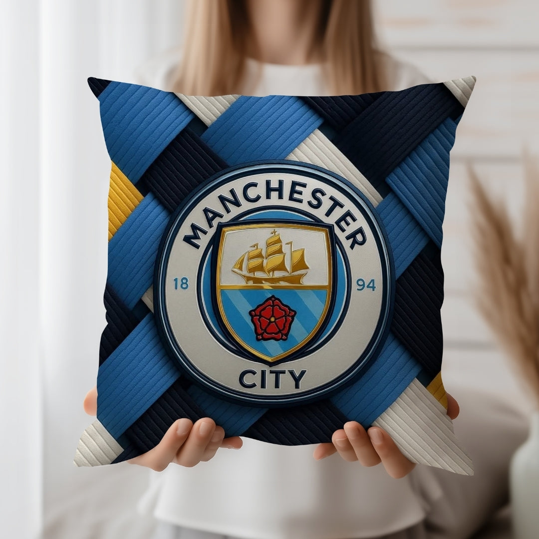 Manchester City Football Club Cushion | Premium Jute Fabric | Double-Sided Print | IBRELIA™ IBRELIA