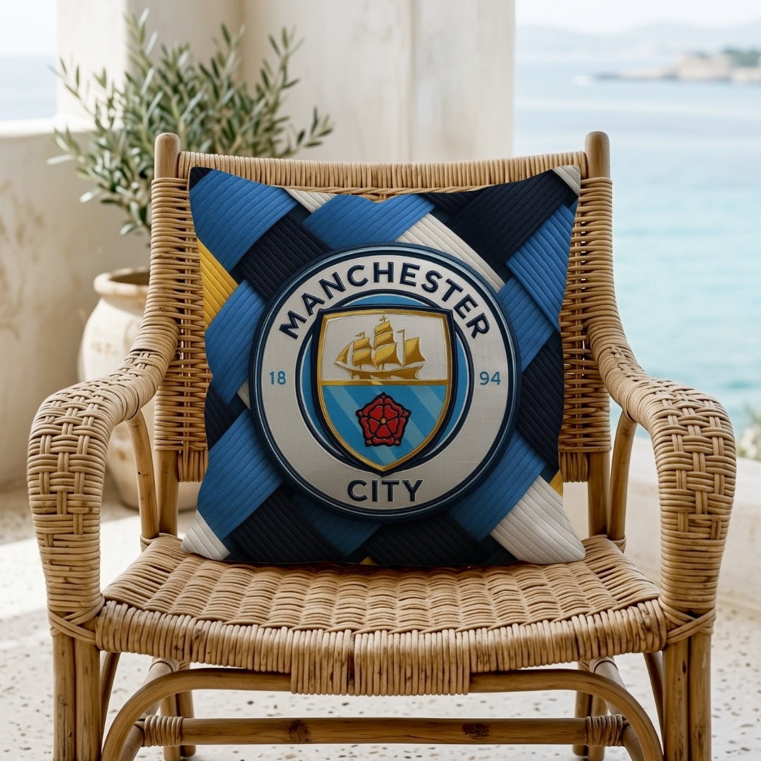 Manchester City Football Club Cushion | Premium Jute Fabric | Double-Sided Print | IBRELIA™ IBRELIA