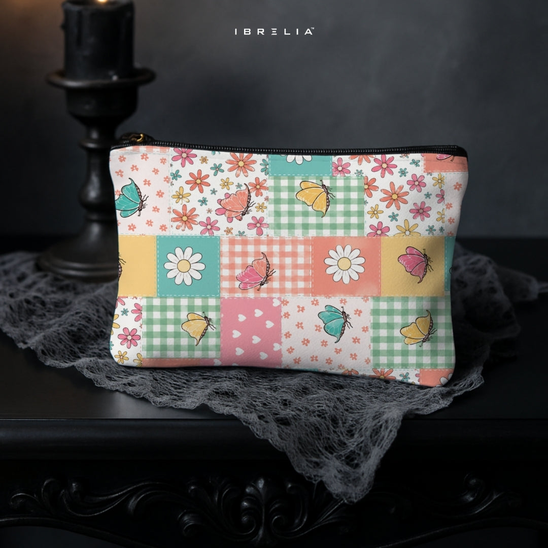 Butterfly Patchwork Makeup & Pencil Pouch – Pastel Cottagecore Aesthetic Organizer – IBRELIA™ IBRELIA