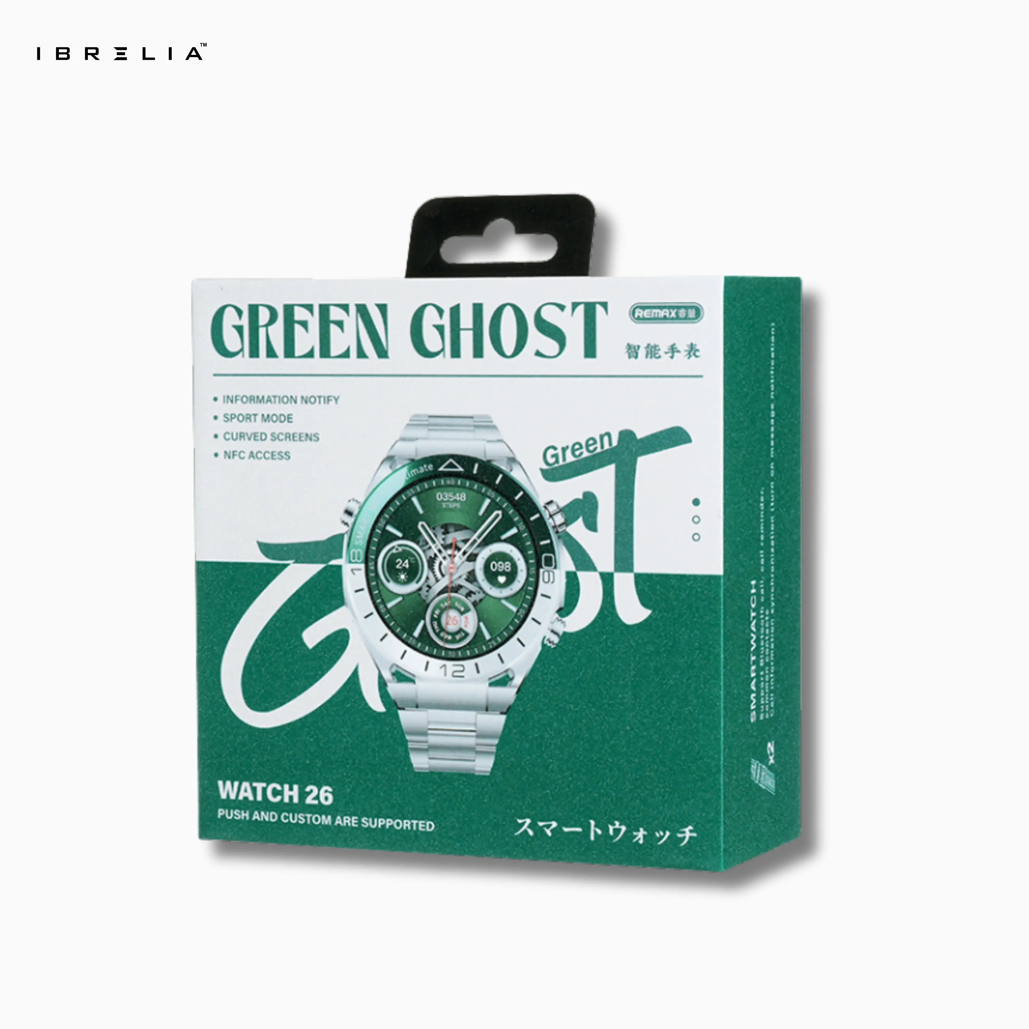 REMAX Green Ghost Alloy Smart Watch 26 | Curved Display | NFC Access | IBRELIA™ IBRELIA