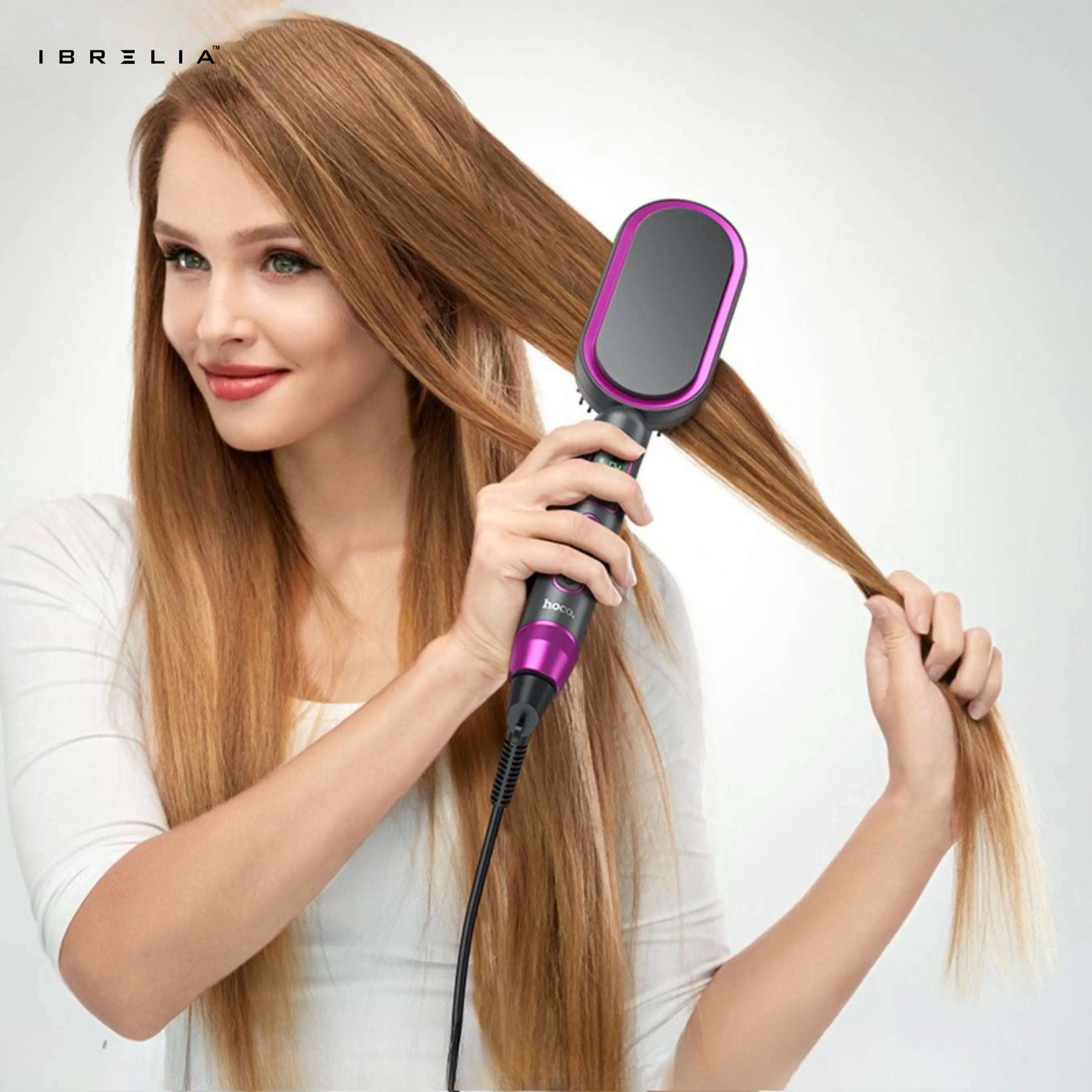 HOCO HP44 Digital Display Straight Hair Comb | Wide-Board Fast Heating Brush | 120–220°C | IBRELIA™ IBRELIA