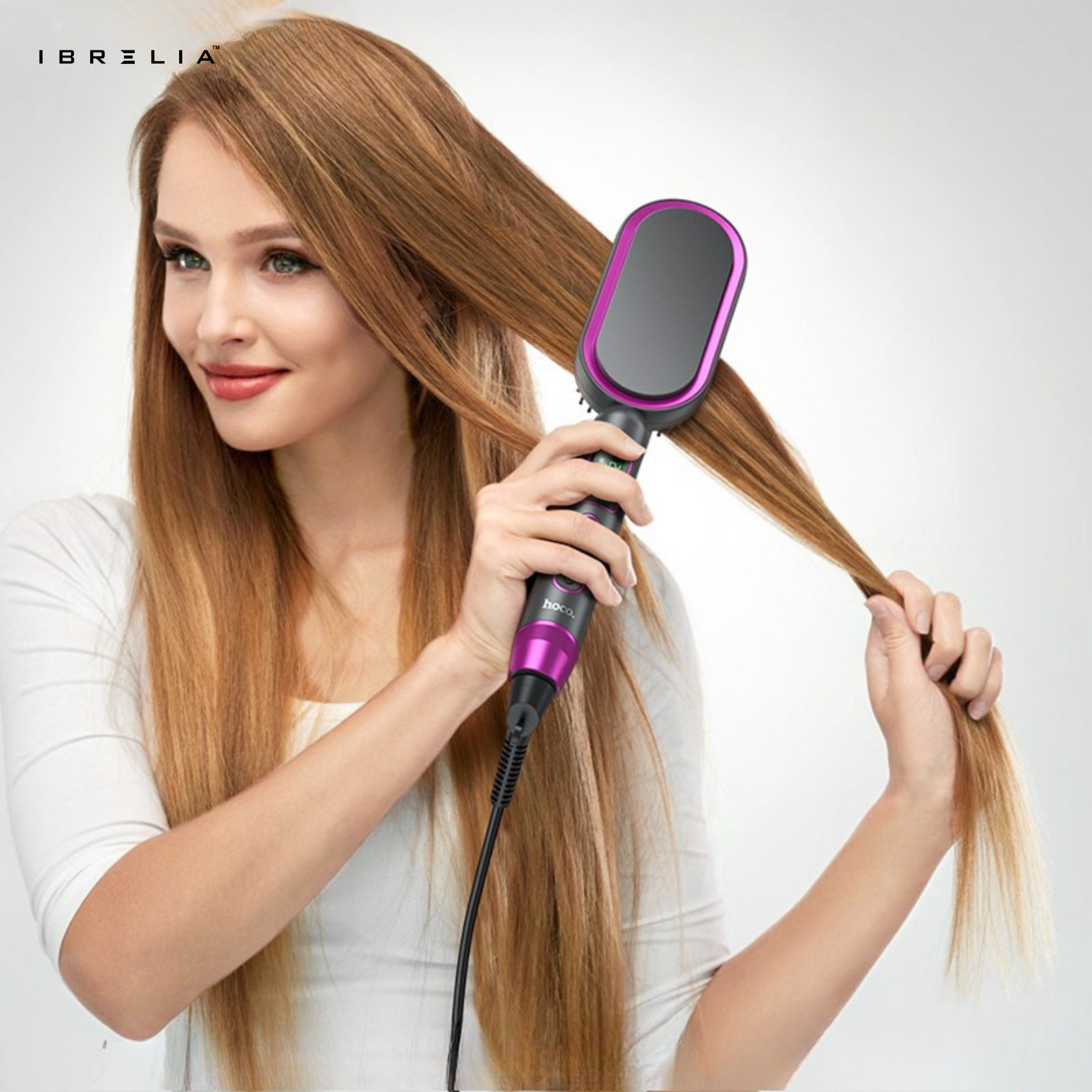 HOCO HP44 Digital Display Straight Hair Comb | Wide-Board Fast Heating Brush | 120–220°C | IBRELIA™ IBRELIA