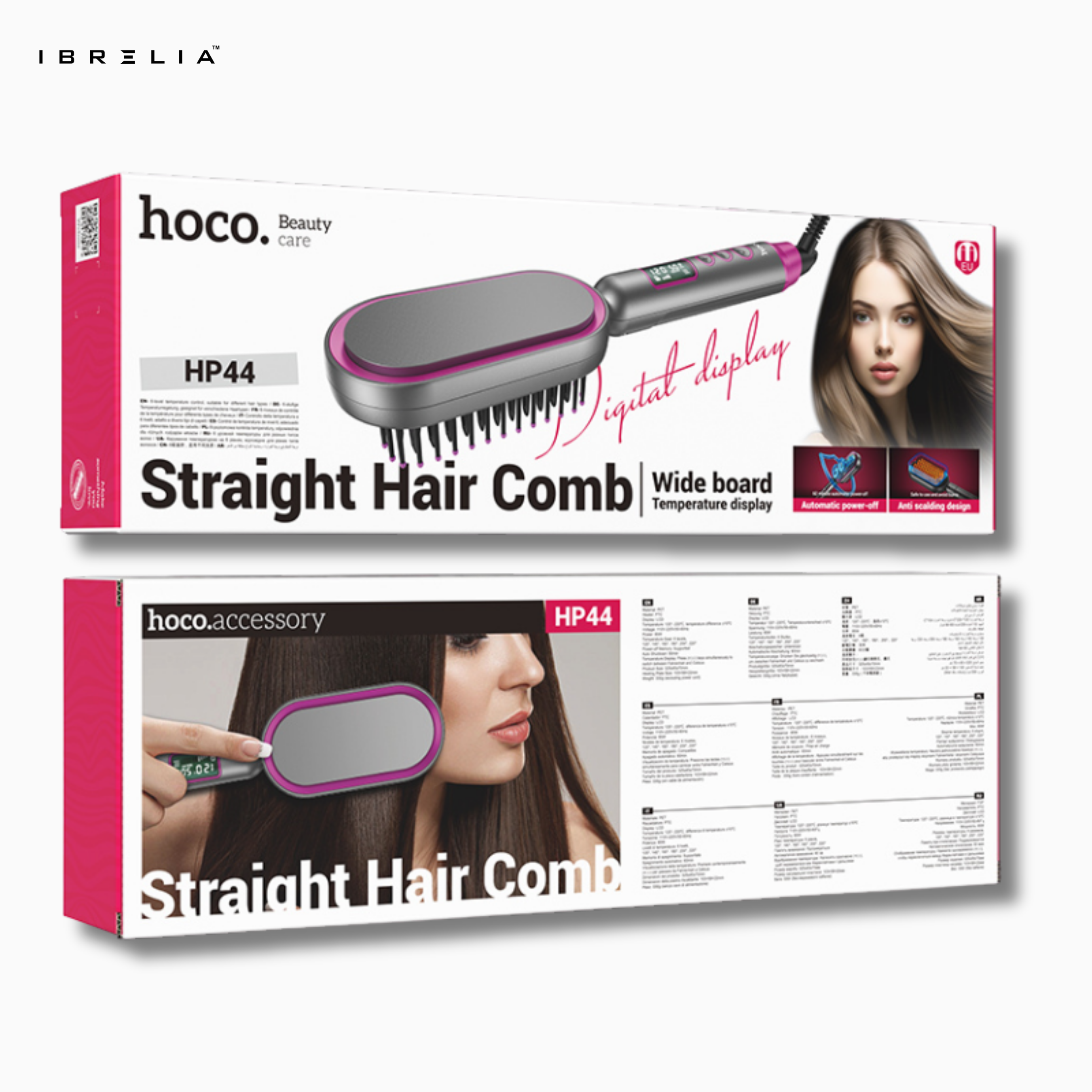 HOCO HP44 Digital Display Straight Hair Comb | Wide-Board Fast Heating Brush | 120–220°C | IBRELIA™ IBRELIA