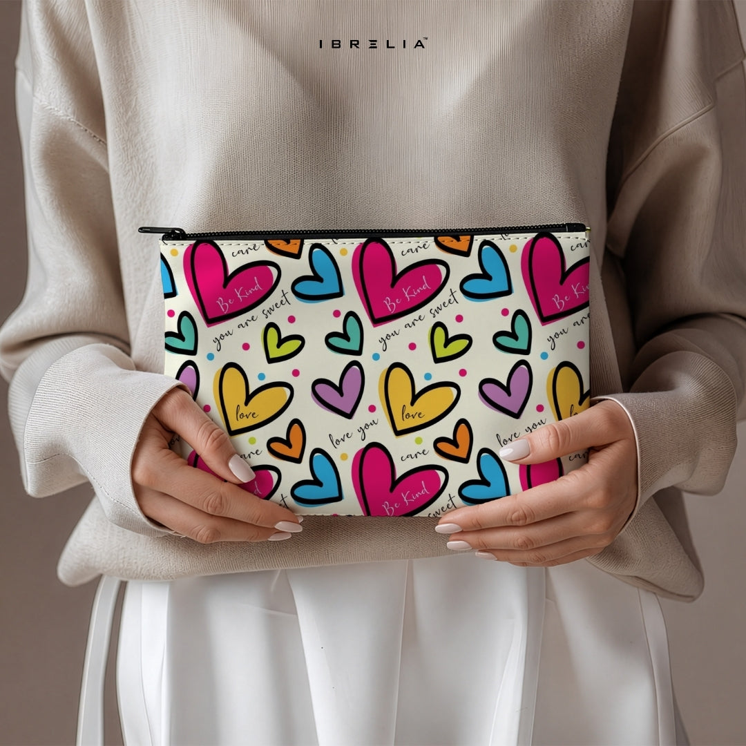 Colorful Heart Doodle Makeup & Pencil Pouch – Cute Pop Art Aesthetic Organizer – IBRELIA™ IBRELIA