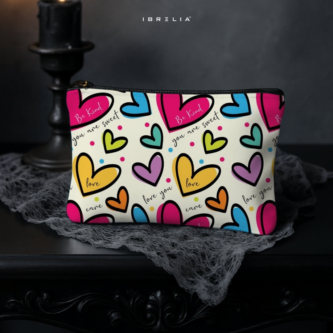 Colorful Heart Doodle Makeup & Pencil Pouch – Cute Pop Art Aesthetic Organizer – IBRELIA™