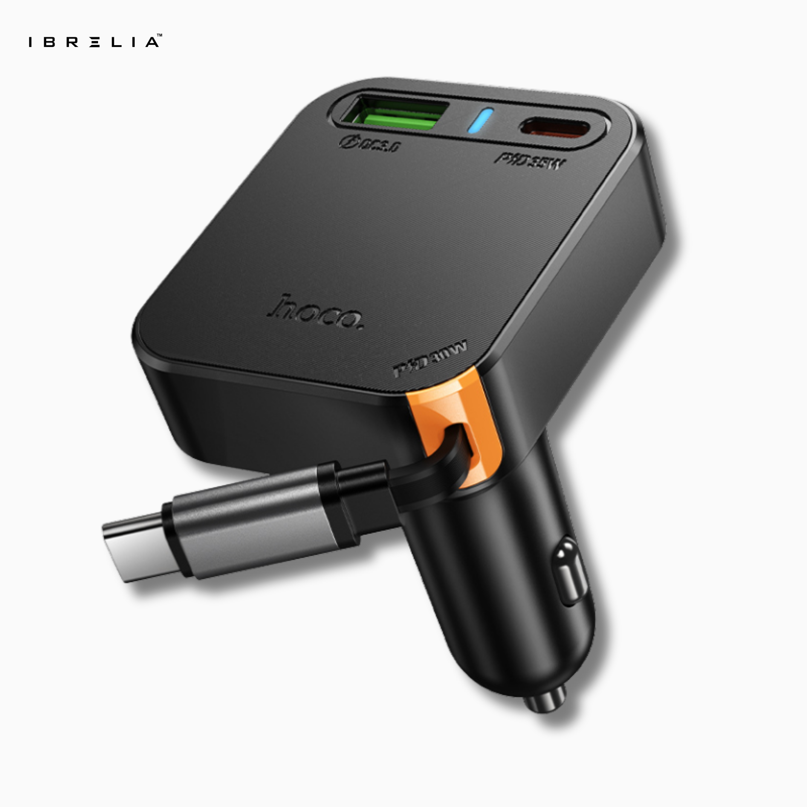 HOCO NZ18 Guardian PD65W Car Charger with Retractable Cable (2C1A) | IBRELIA™