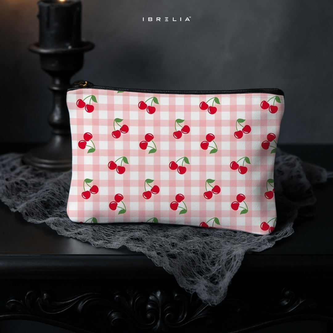 Cherry Gingham Makeup & Pencil Pouch – Cute Kawaii Aesthetic Organizer – IBRELIA™ IBRELIA