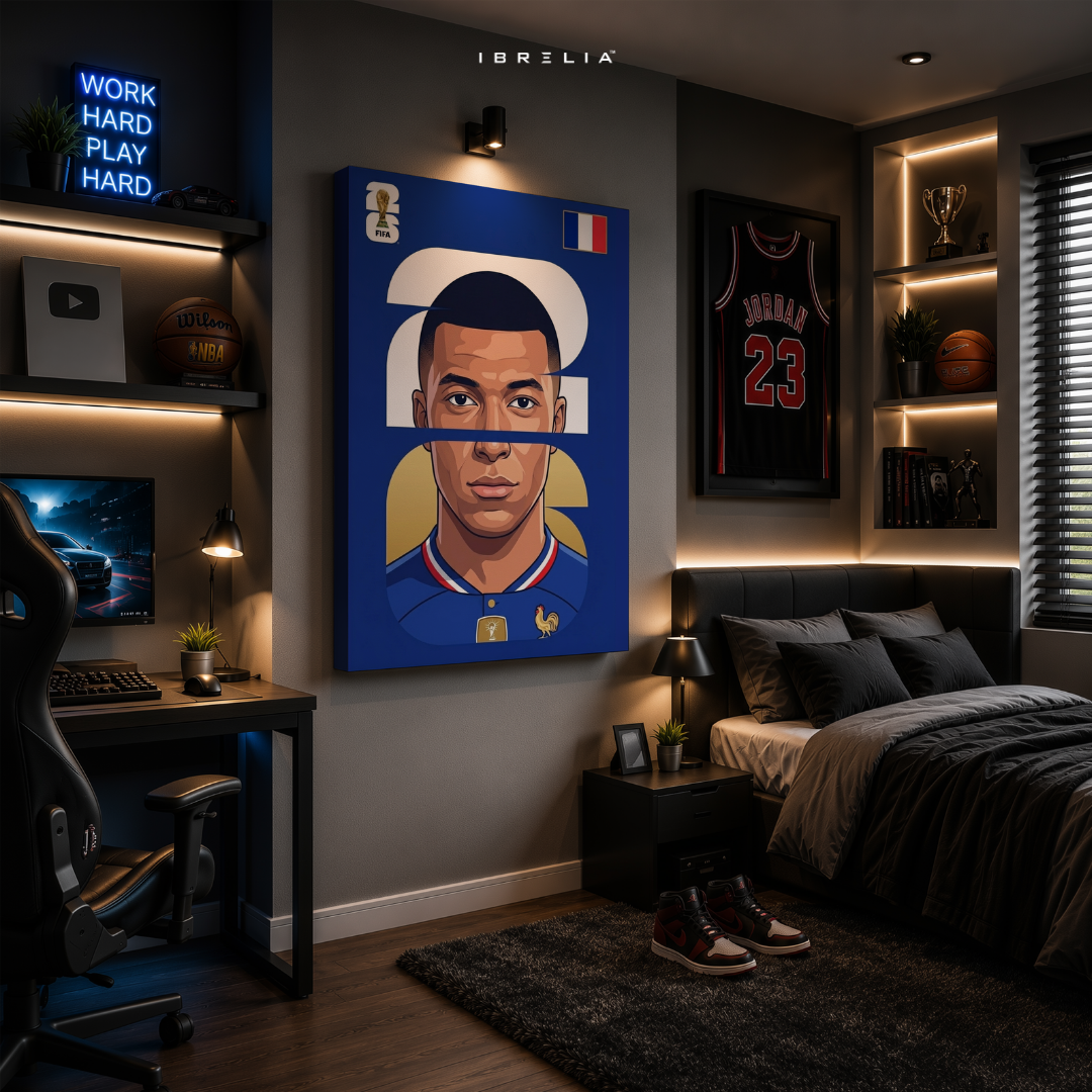 Kylian Mbappé France FIFA World Cup 2026 Minimalist Wrapped Frame Wall Art | IBRELIA™