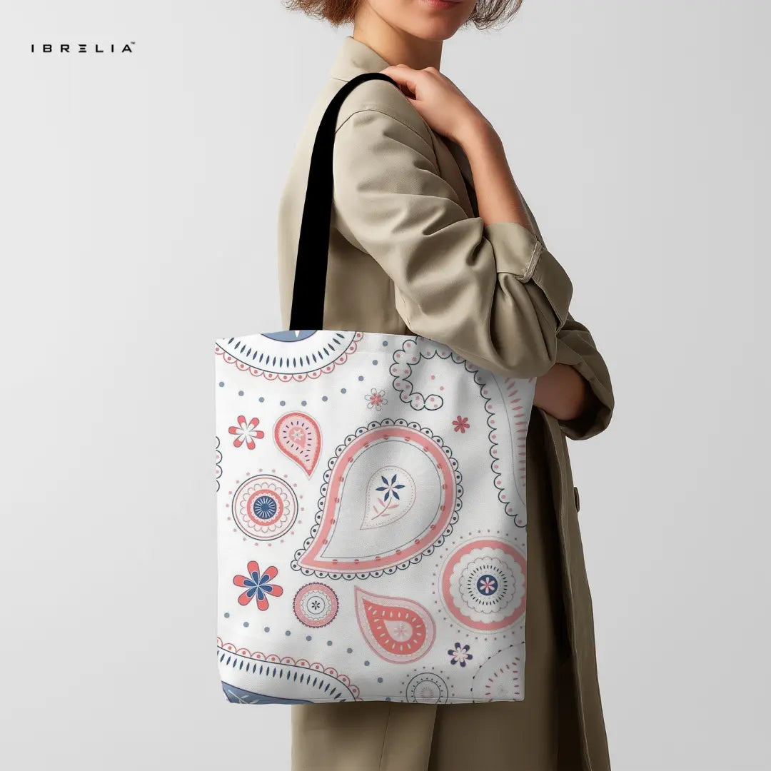 Paisley Boho Tote Bag – Ethnic Mandala Jute Tote with Velvet Handles | IBRELIA™ IBRELIA