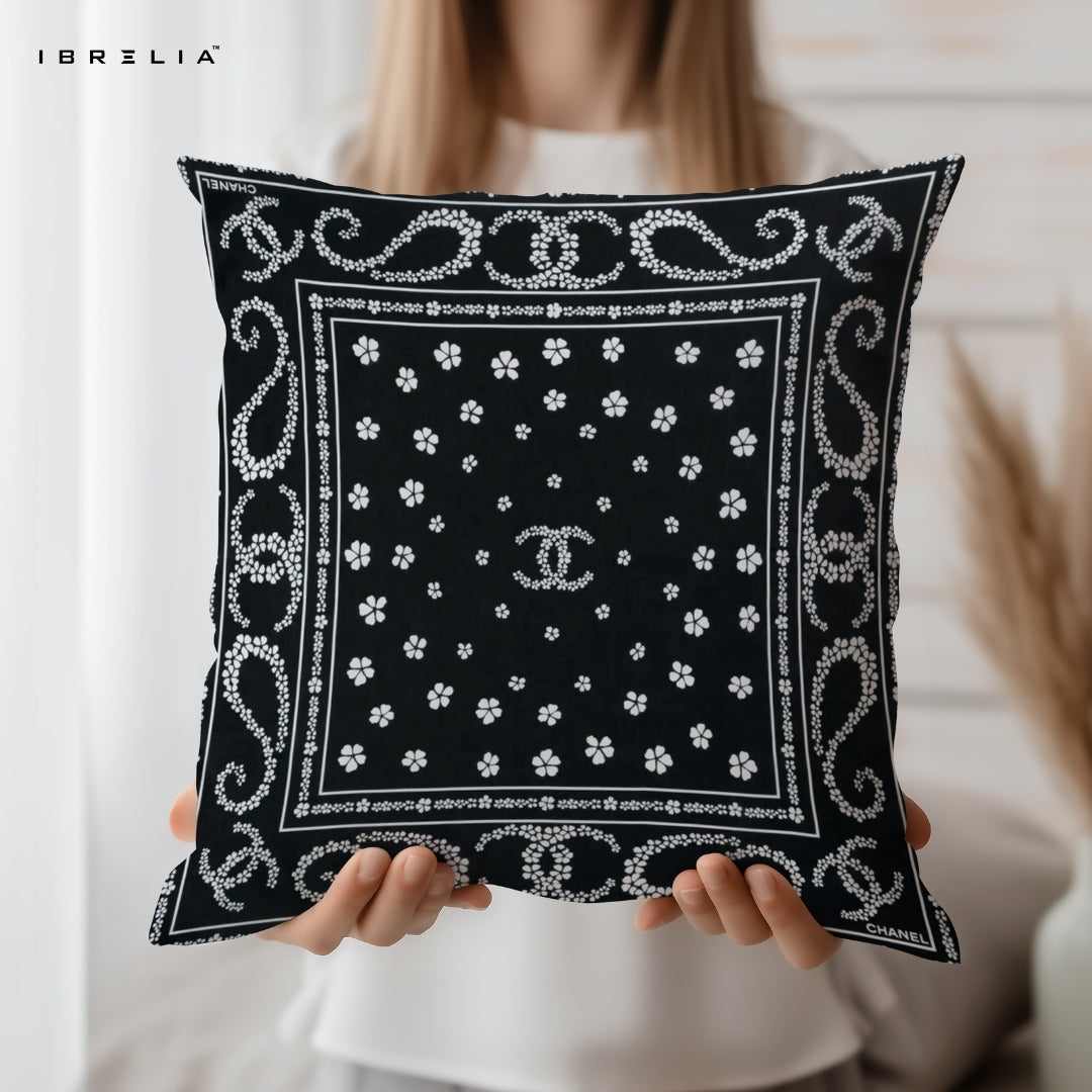 Black Bandana Pattern Cushion | Premium Jute Fabric | Double-Sided Print | IBRELIA™ IBRELIA