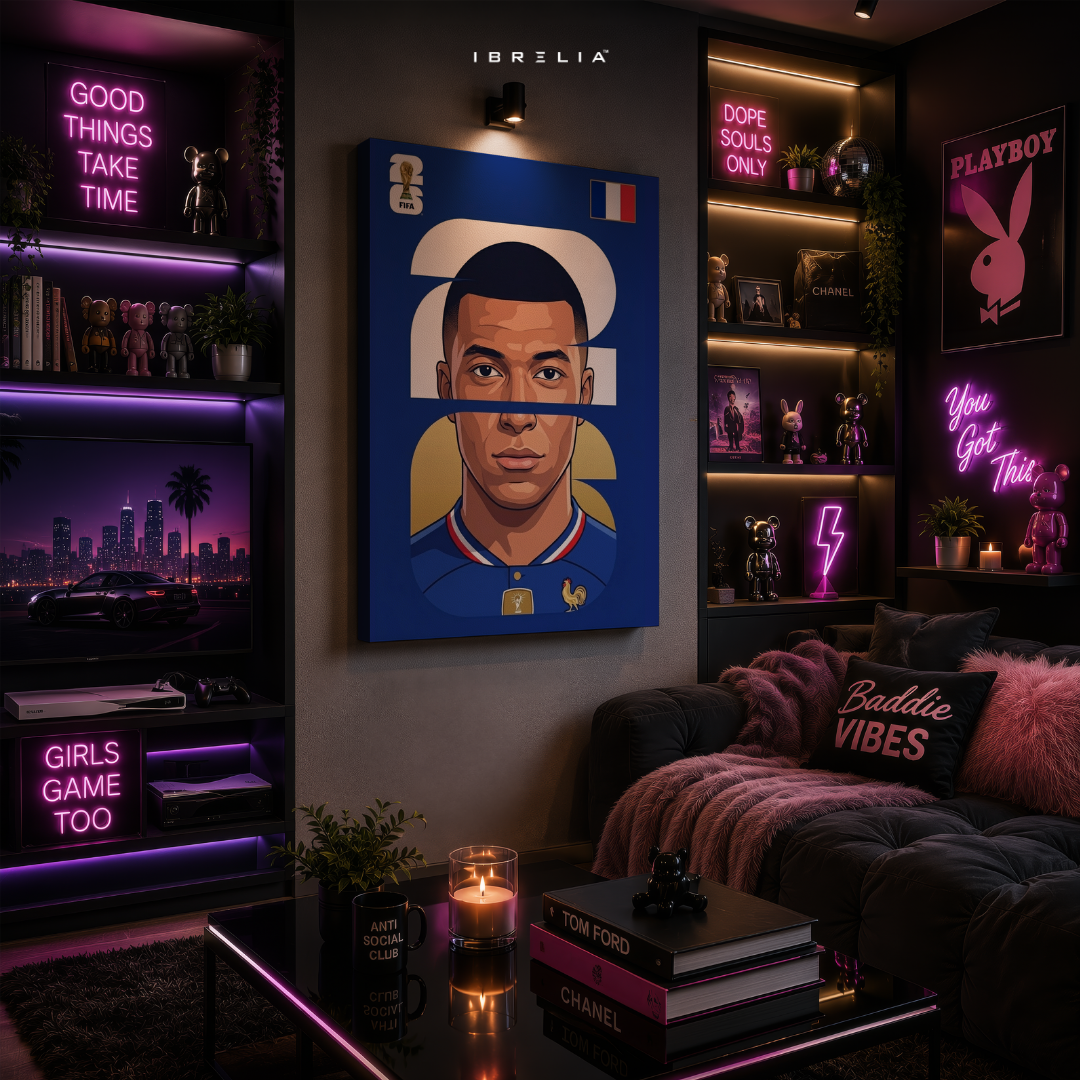 Kylian Mbappé France FIFA World Cup 2026 Minimalist Wrapped Frame Wall Art | IBRELIA™