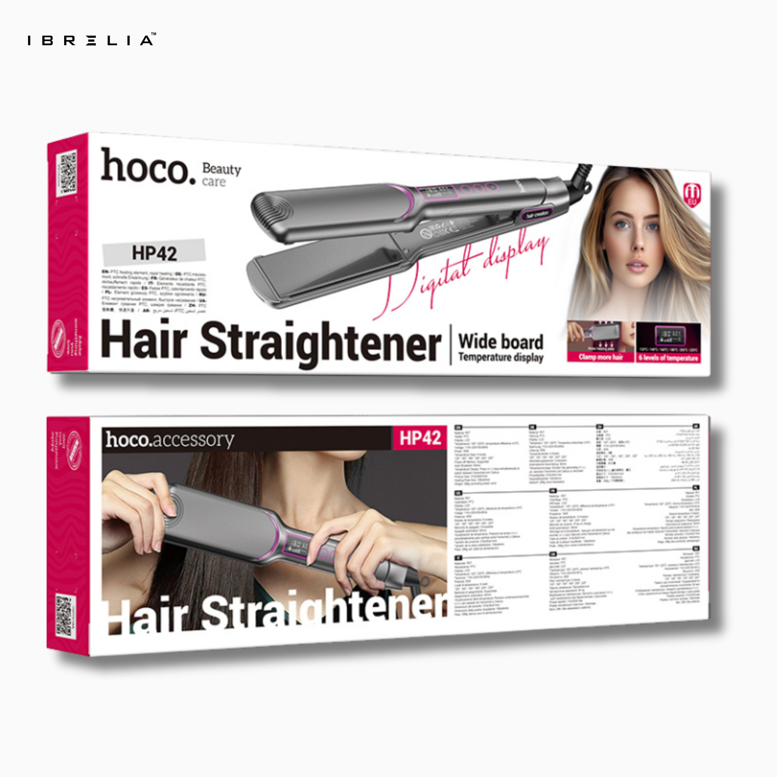 HOCO HP42 Wide Board Hair Straightener (Digital Display) | 106mm Heating Plate | 120–220°C | IBRELIA™ IBRELIA